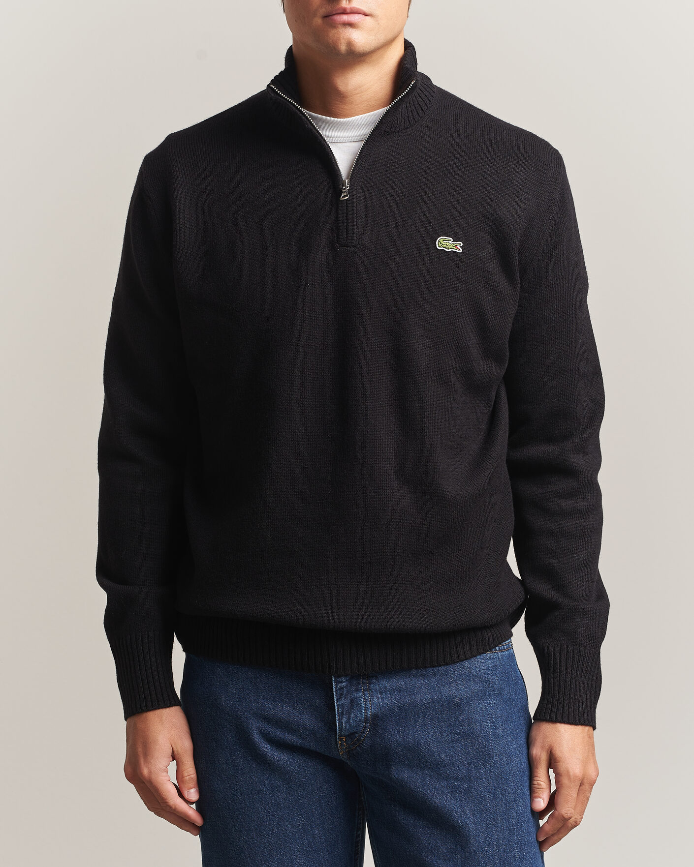Herre | Trøjer | Lacoste | Carded Wool Half Zip Black