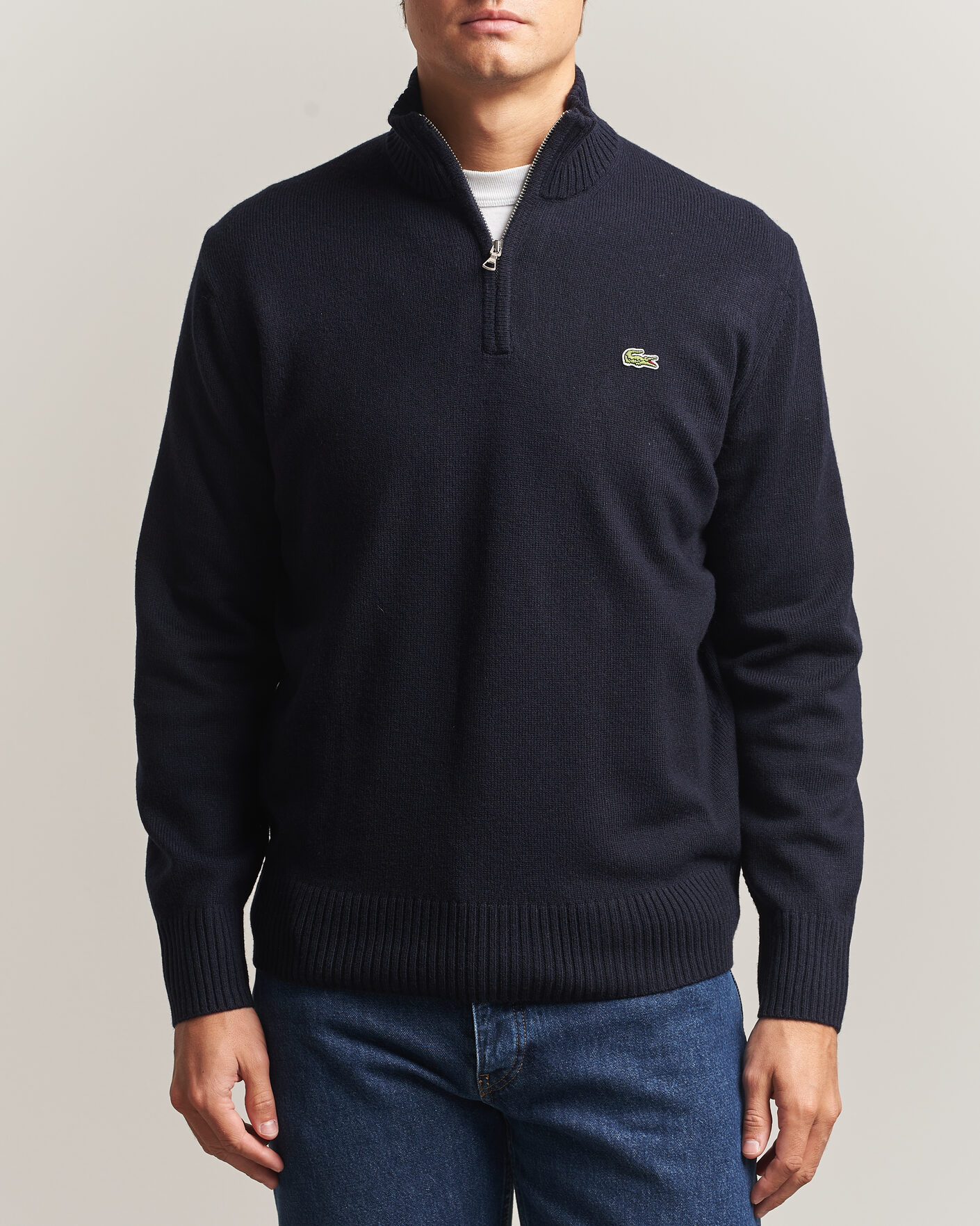 Herre | Trøjer | Lacoste | Carded Wool Half Zip Navy Blue