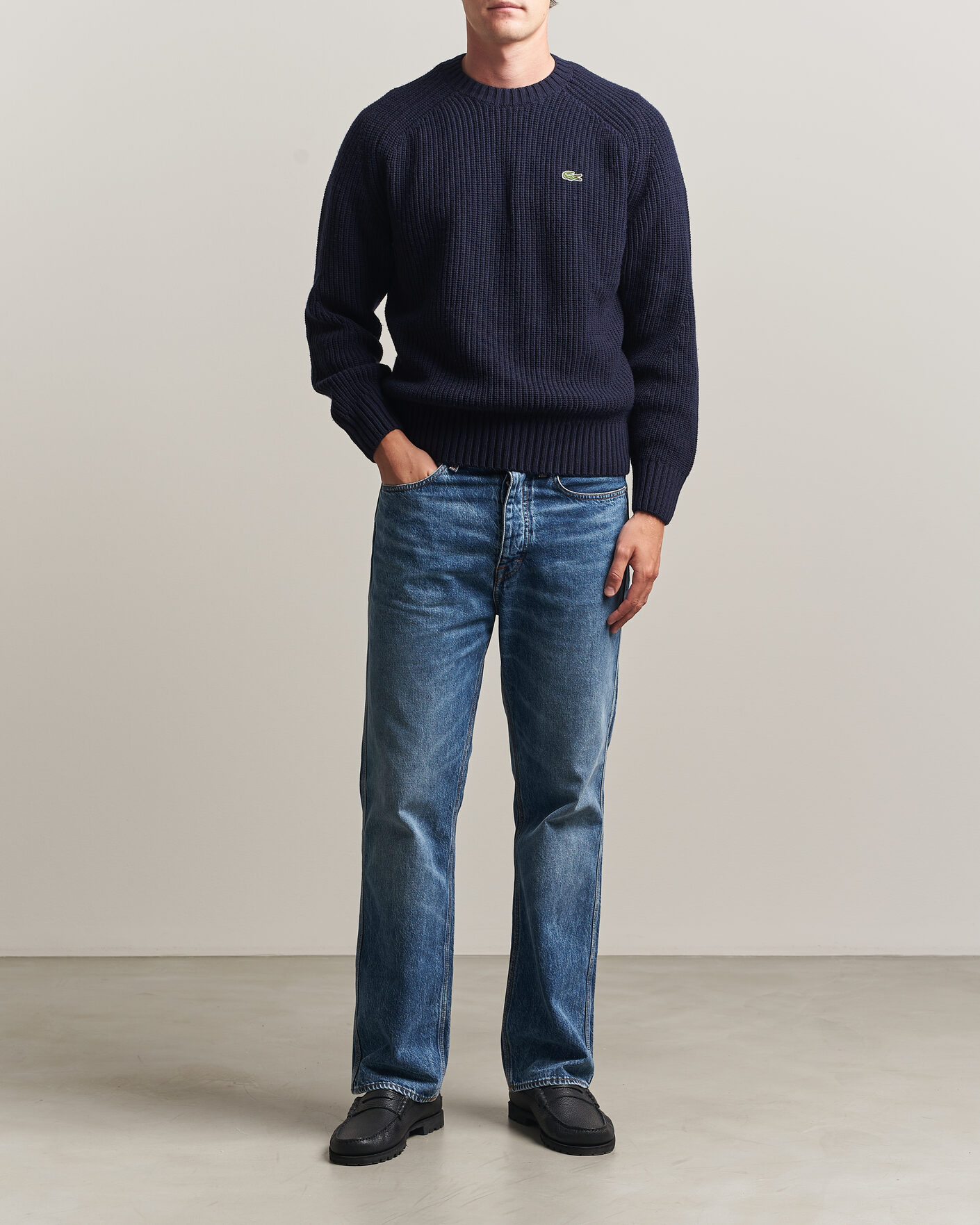 Herre | Trøjer | Lacoste | Heavy Wool Knitted Sweater Navy Blue