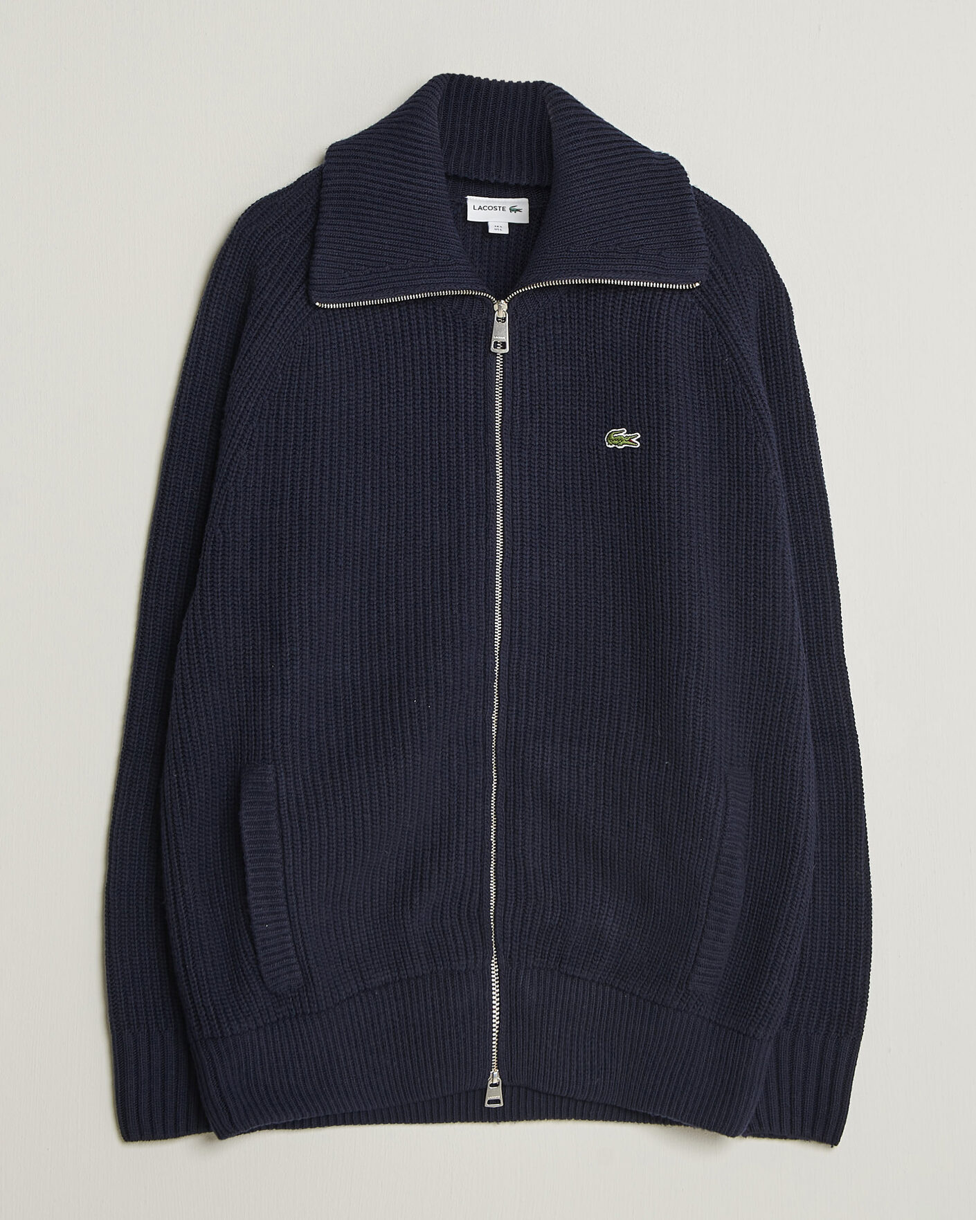 Herre | Trøjer | Lacoste | Heavy Wool Knitted Full Zip Navy Blue