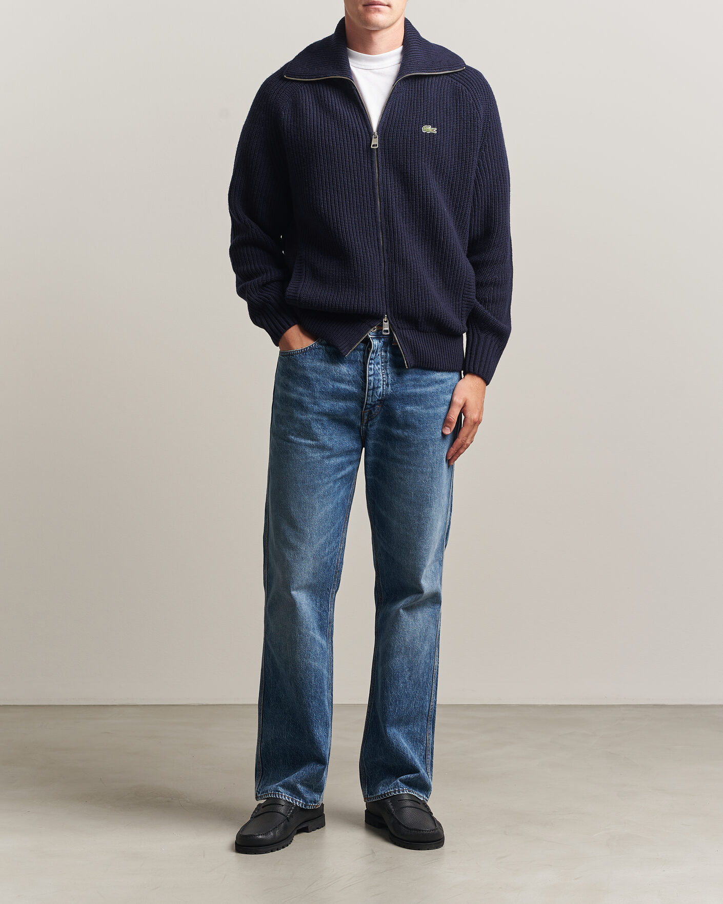 Herre | Trøjer | Lacoste | Heavy Wool Knitted Full Zip Navy Blue