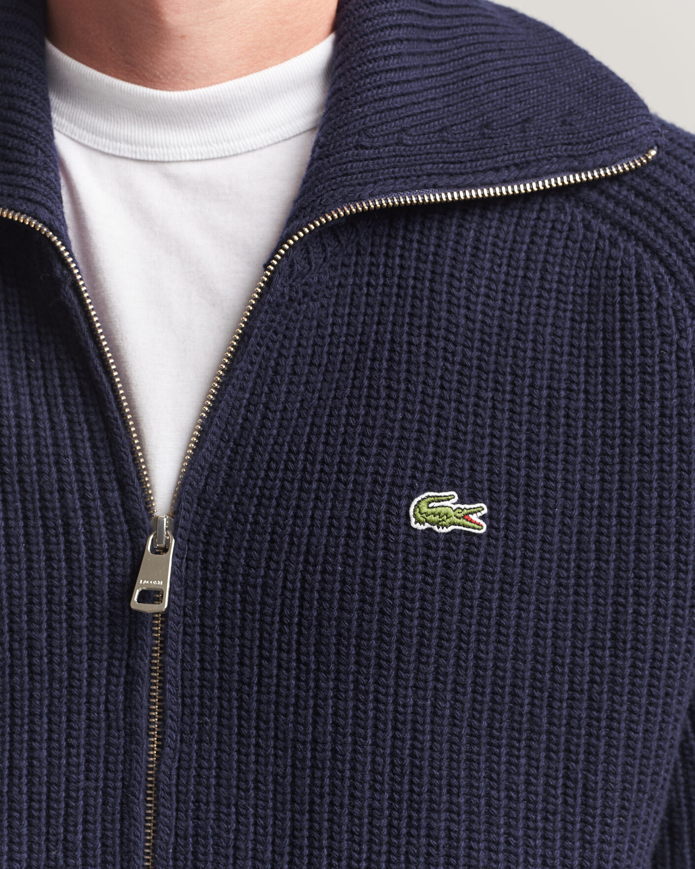 Herre | Trøjer | Lacoste | Heavy Wool Knitted Full Zip Navy Blue
