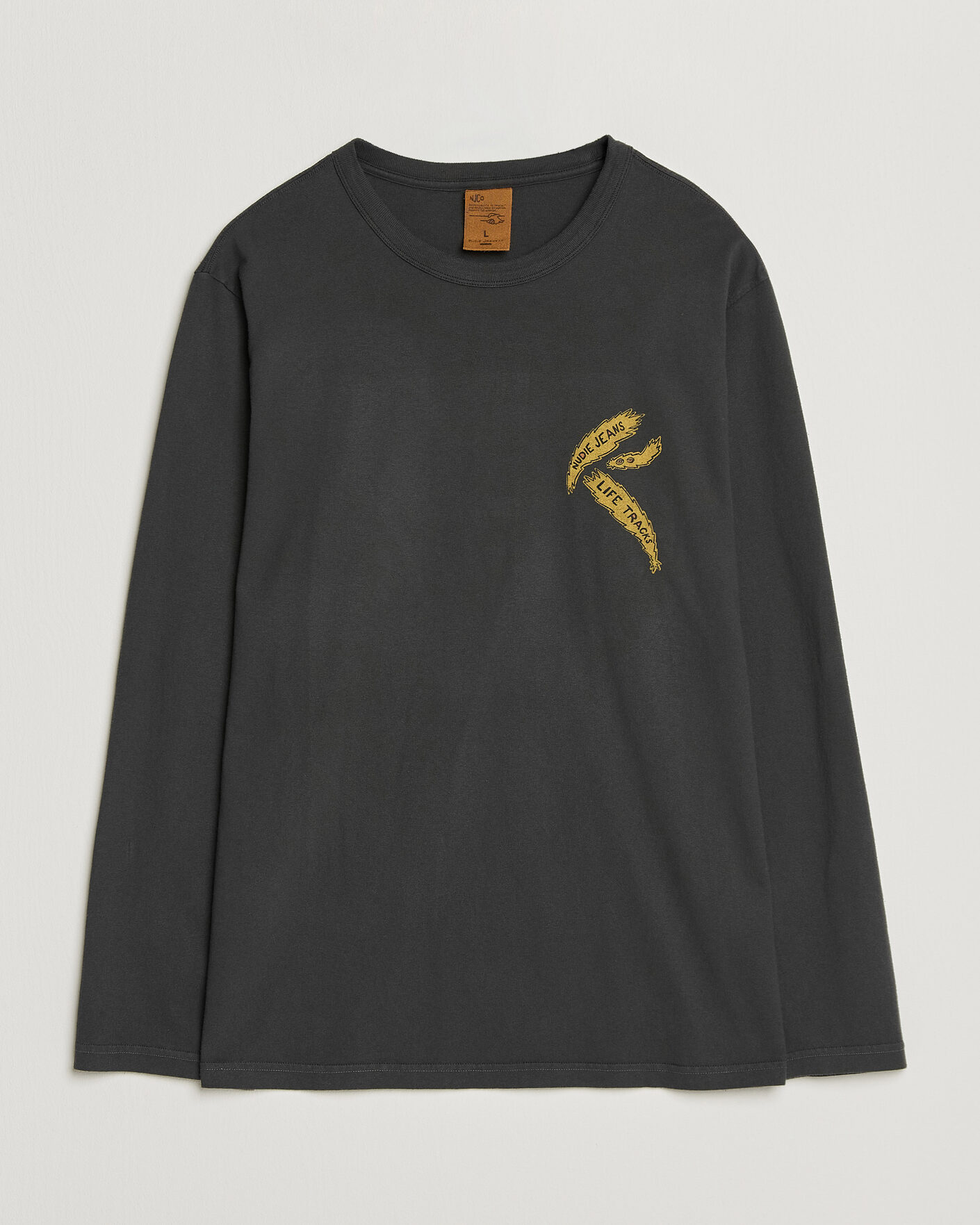 Herre | T-Shirts | Nudie Jeans | Rudi Life Tracks II Long Sleeved T-Shirt Antracite