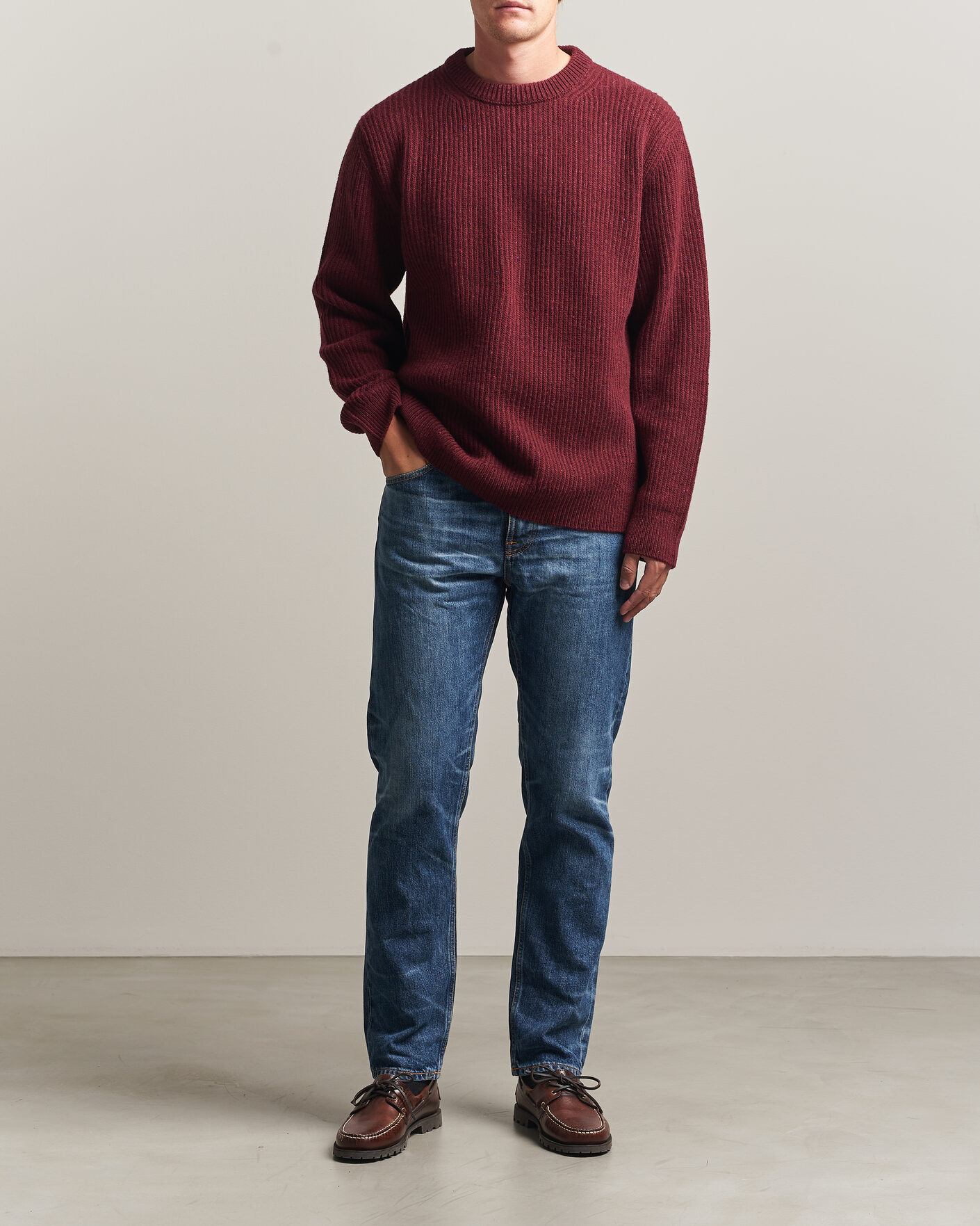 Herre | Trøjer | Nudie Jeans | August Wool Rib Knitted Sweater Burgundy