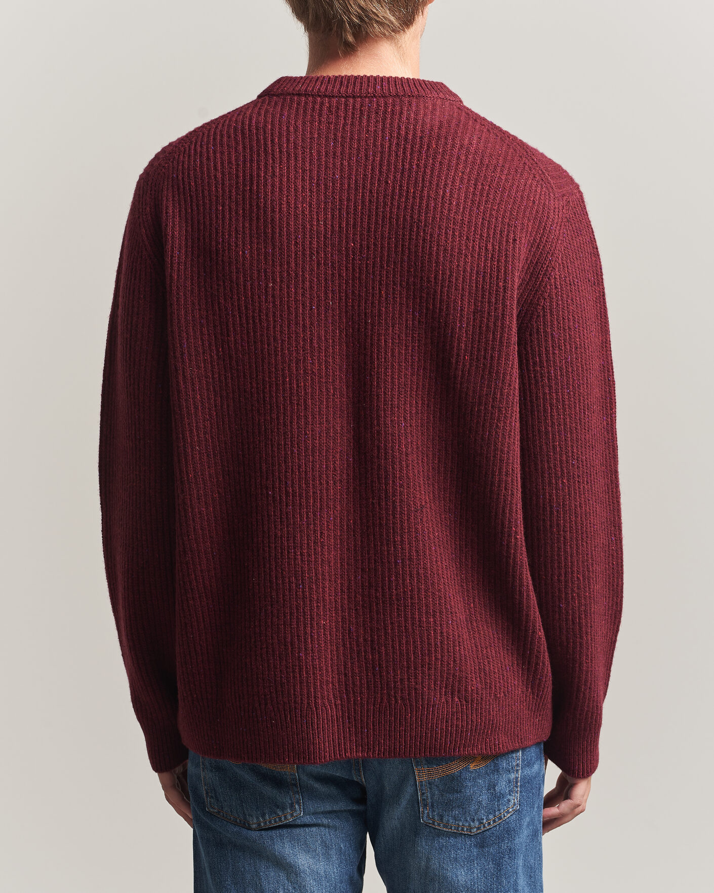 Herre | Trøjer | Nudie Jeans | August Wool Rib Knitted Sweater Burgundy