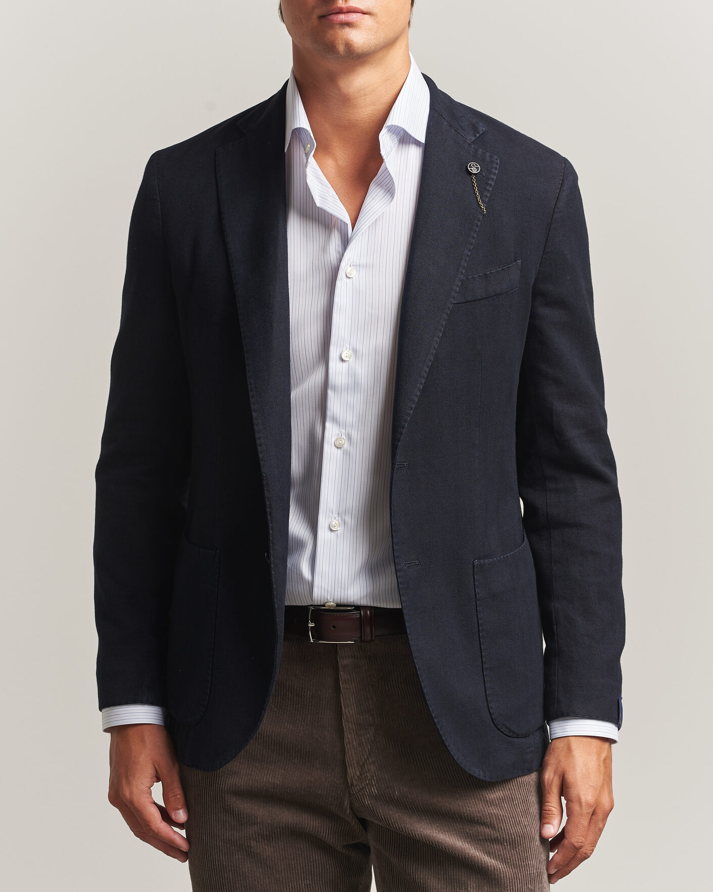 Herre | Blazere & jakker | Santaniello | Soft Touch Cotton Herringbone Blazer Navy