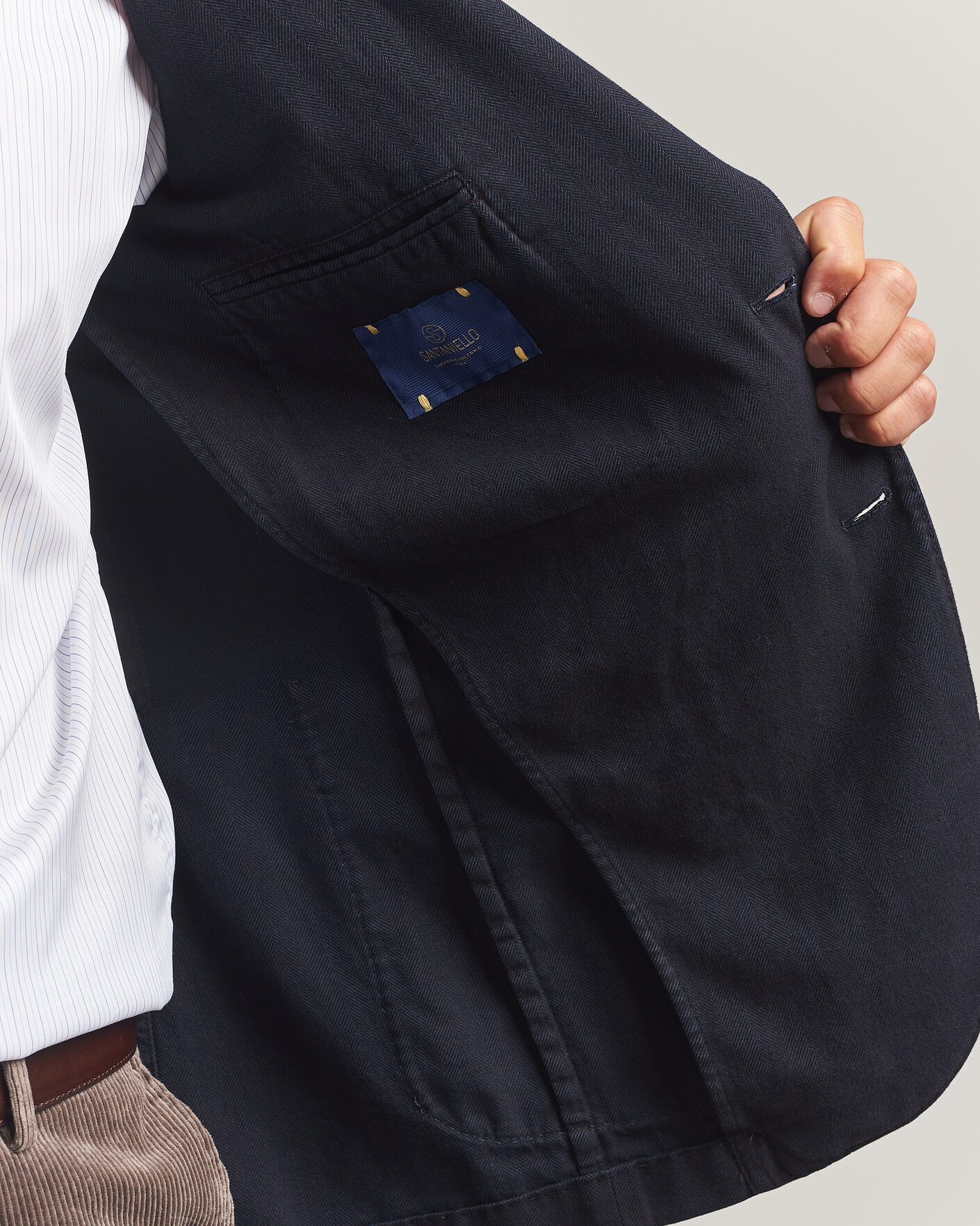 Herre | Blazere & jakker | Santaniello | Soft Touch Cotton Herringbone Blazer Navy