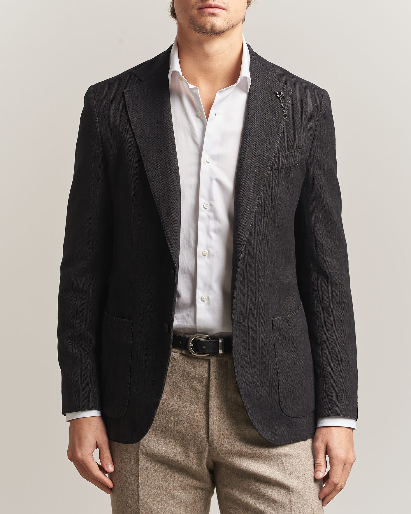 Herre | Blazere & jakker | Santaniello | Soft Touch Cotton Herringbone Blazer Black