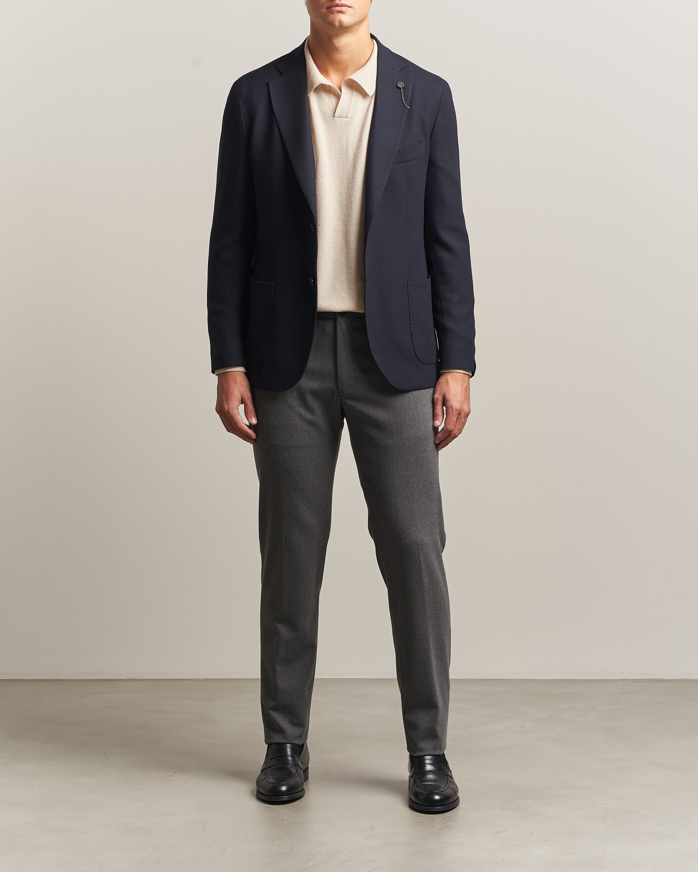 Herre | Blazere & jakker | Santaniello | Wool Mini Hopsack Blazer Navy