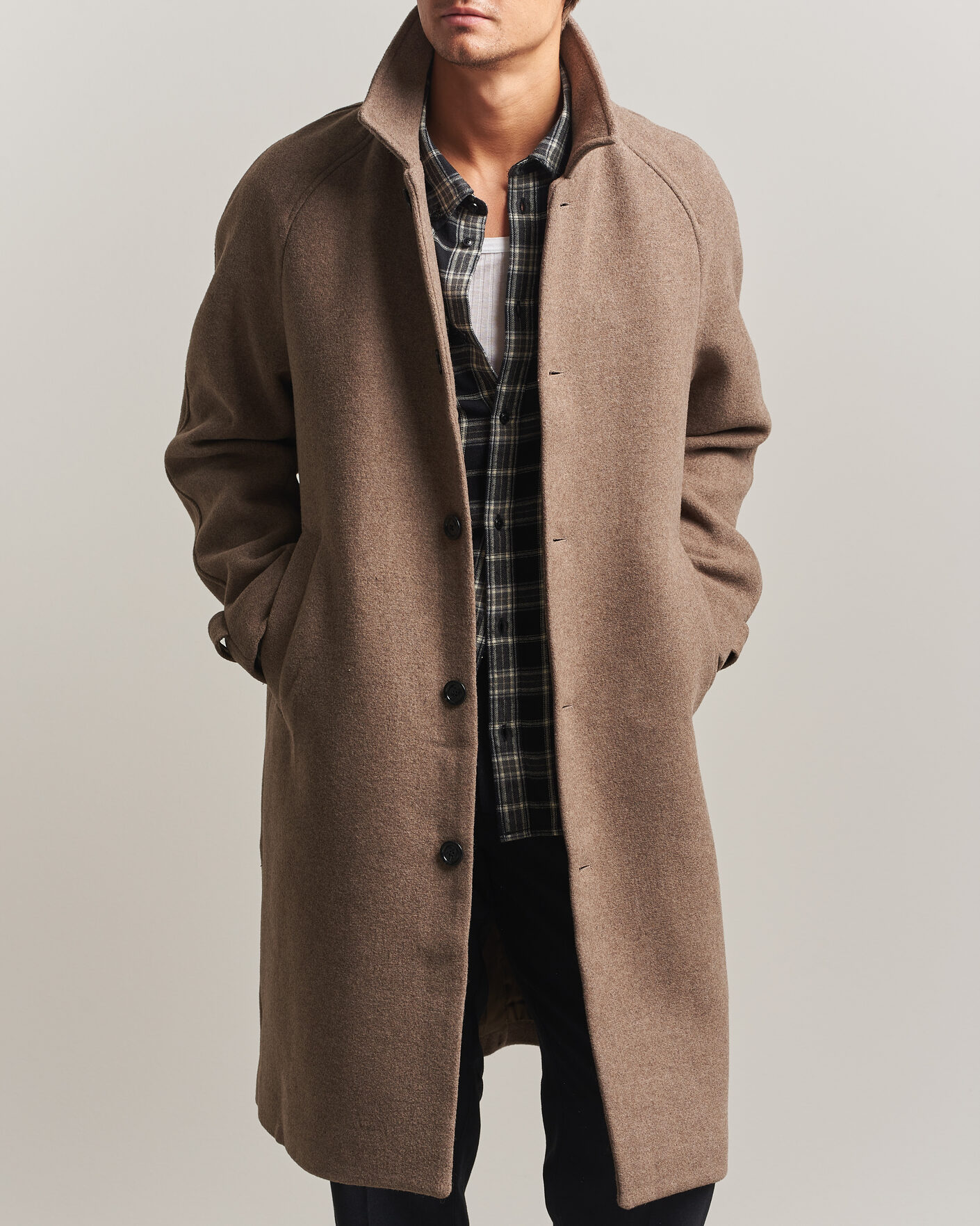 Herre | Jakker | LES DEUX | Solid Wool Coat Dark Sand Melange