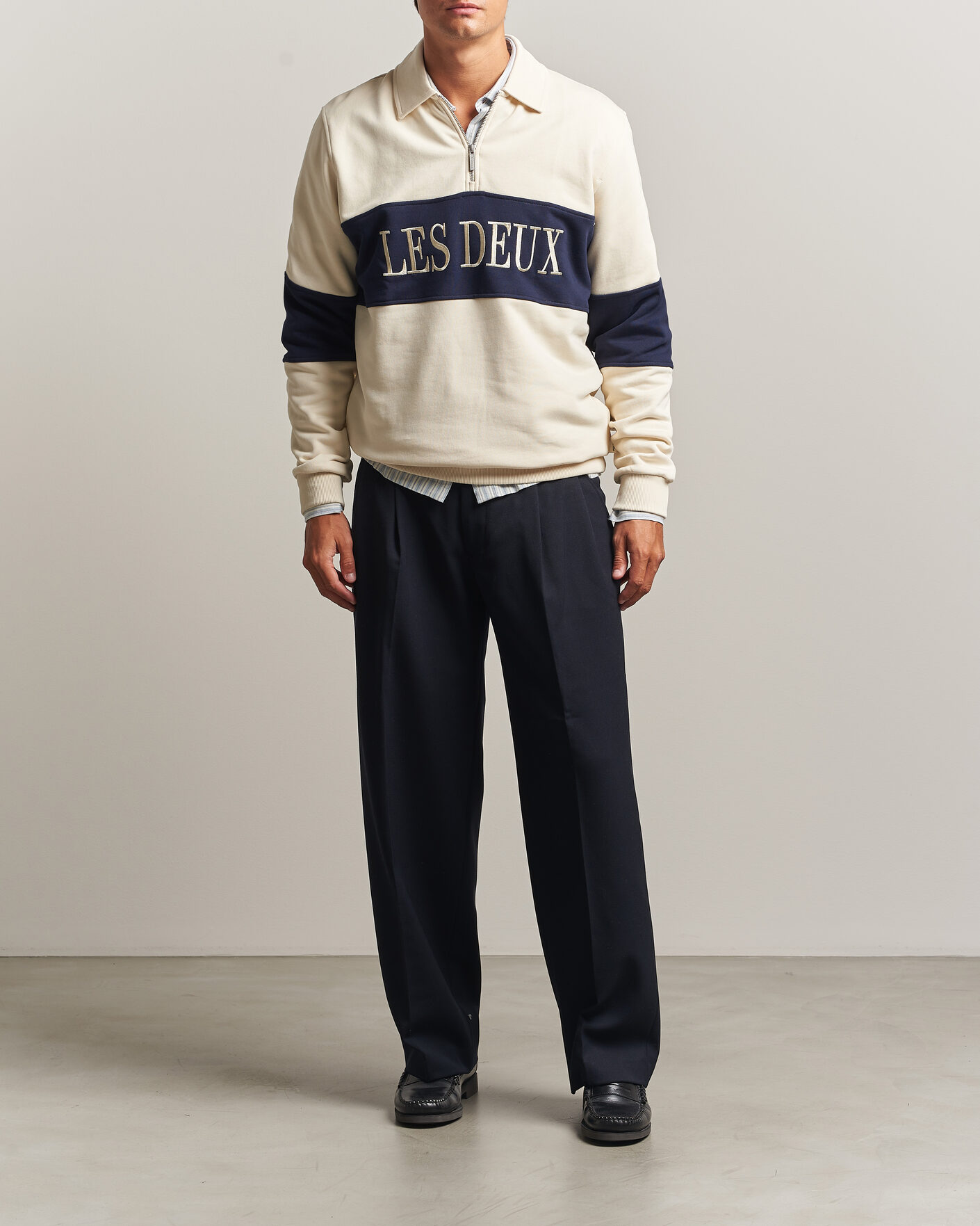 Herre | Trøjer | LES DEUX | Zipper Rugby Sweatshirt Ivory