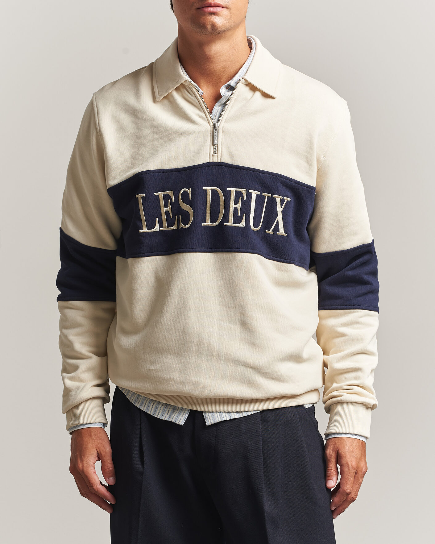 Herre | Trøjer | LES DEUX | Zipper Rugby Sweatshirt Ivory