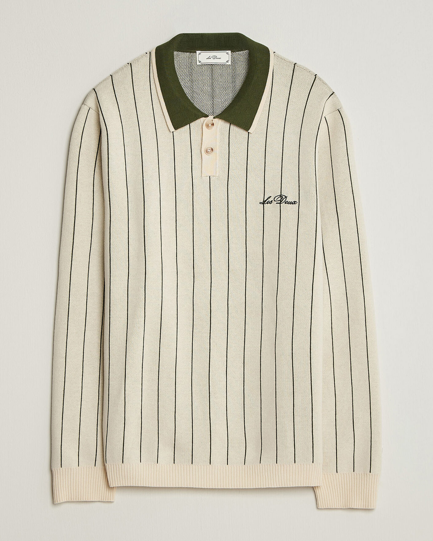 Herre | Trøjer | LES DEUX | Signature Knitted Long Sleeve Polo Ivory