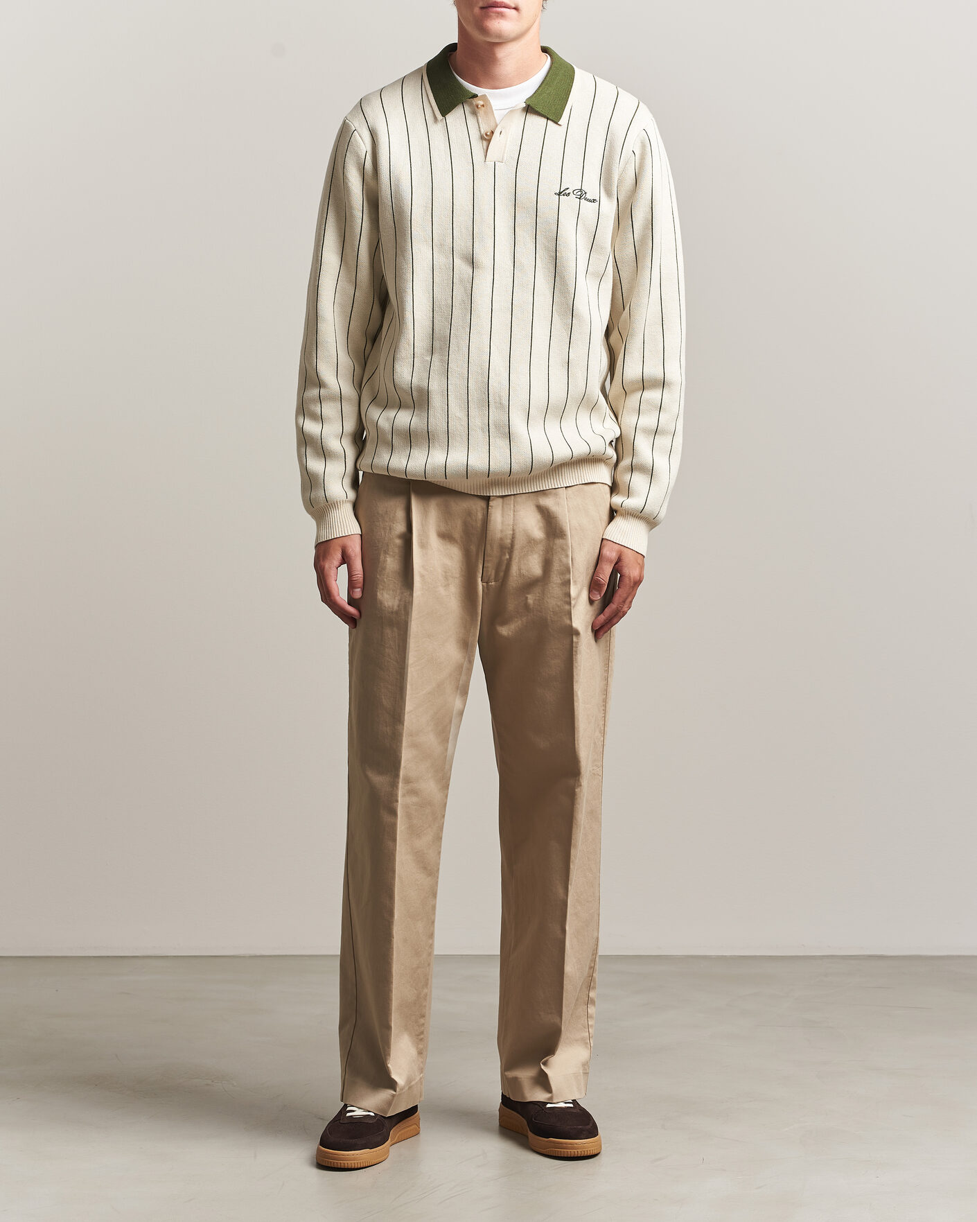 Herre | Trøjer | LES DEUX | Signature Knitted Long Sleeve Polo Ivory