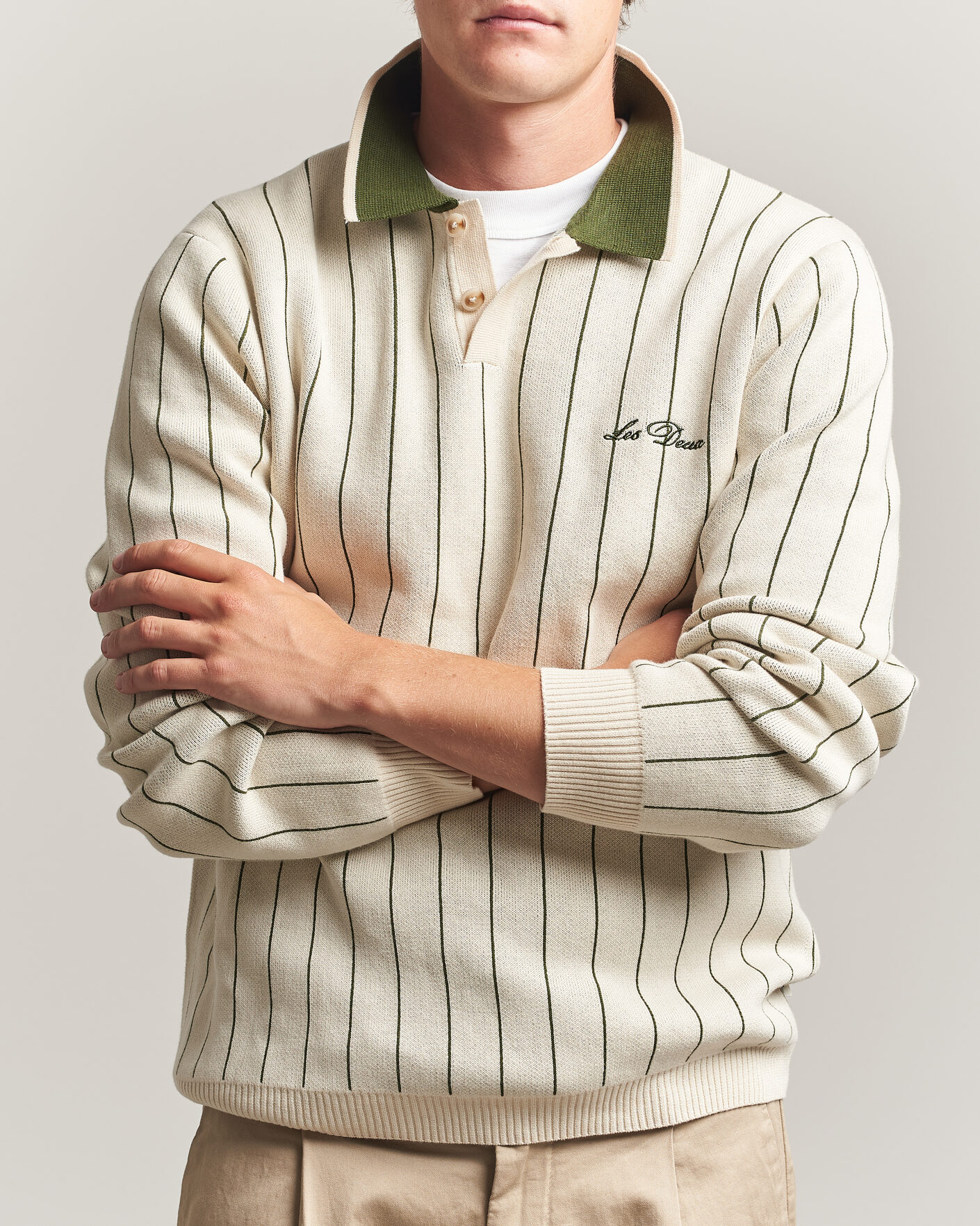 Herre | Trøjer | LES DEUX | Signature Knitted Long Sleeve Polo Ivory
