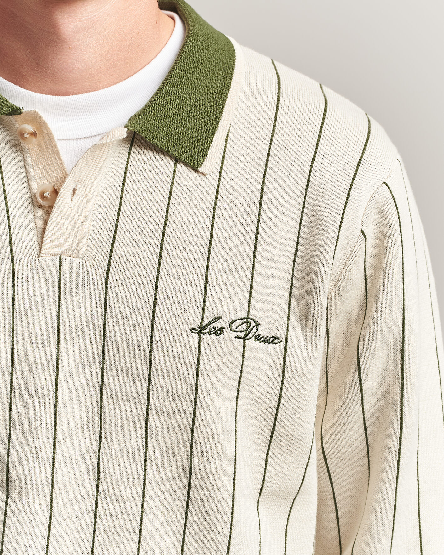 Herre | Trøjer | LES DEUX | Signature Knitted Long Sleeve Polo Ivory