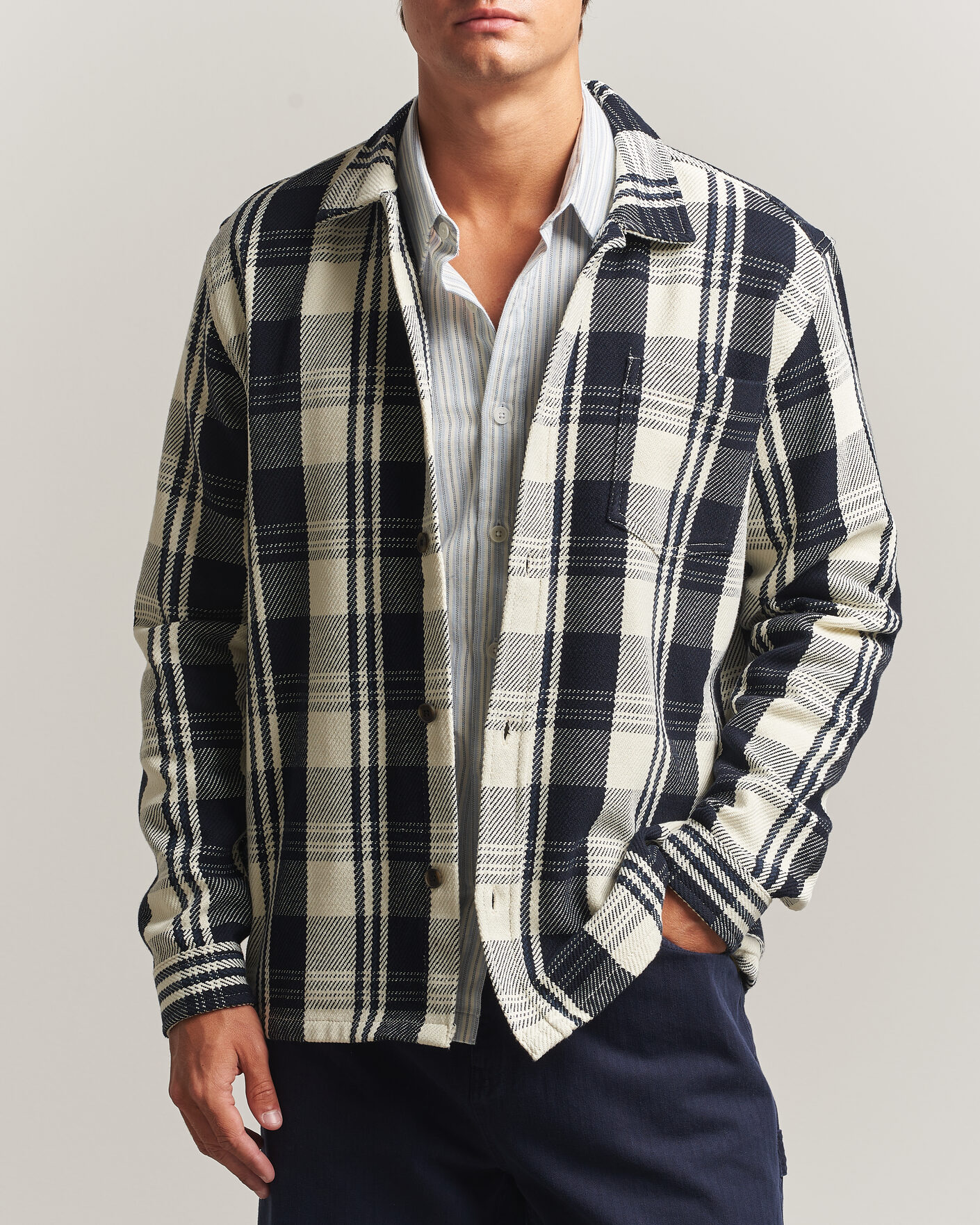 Herre | Skjorter | LES DEUX | Structured Check Overshirt Dark Navy