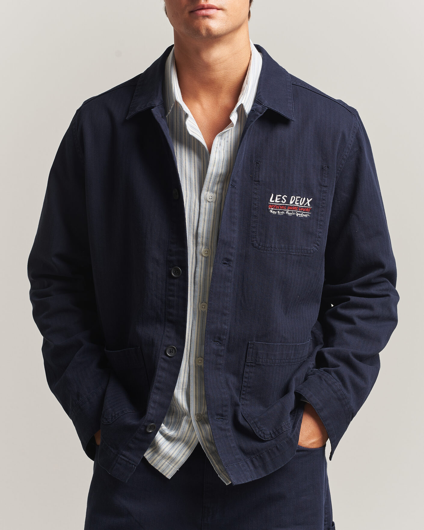 Herre | Skjorter | LES DEUX | Herringbone Artist Overshirt Dark Navy