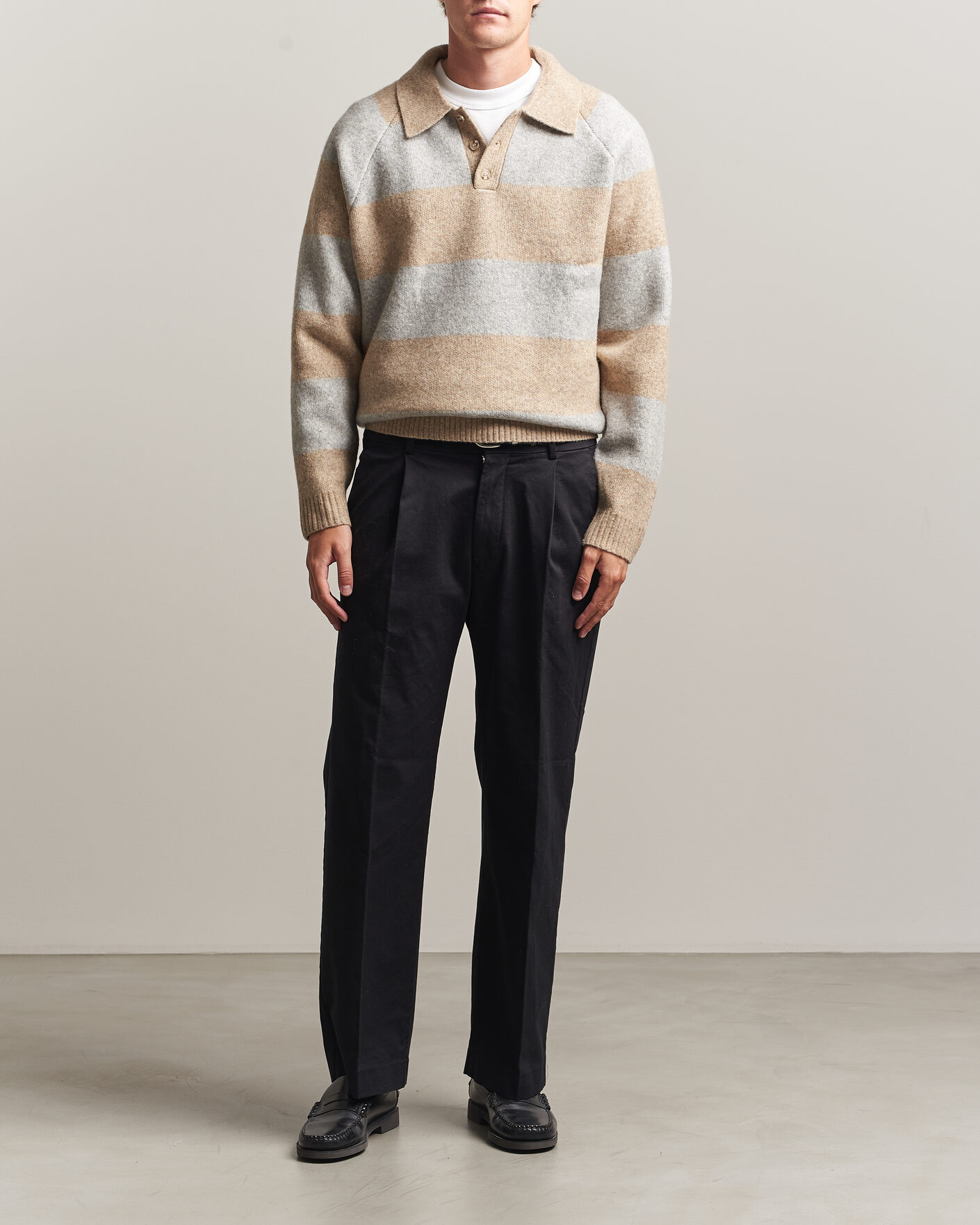 Herre | Trøjer | LES DEUX | Striped Melange Knit Polo Light Sand Melange