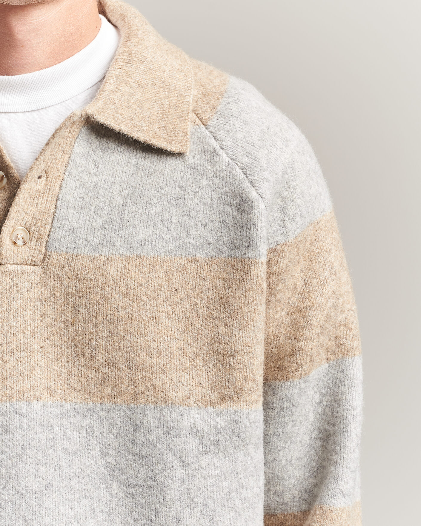 Herre | Trøjer | LES DEUX | Striped Melange Knit Polo Light Sand Melange