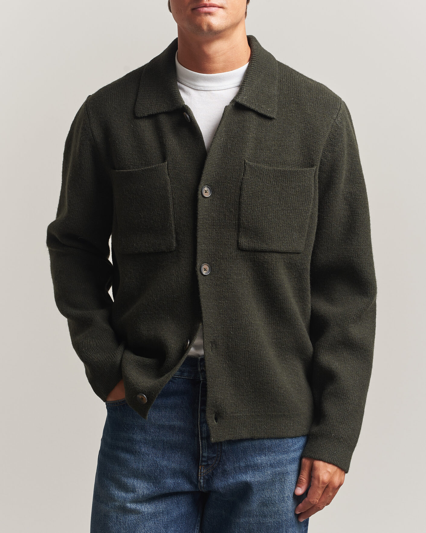 Herre | Trøjer | LES DEUX | Milano Knit Overshirt Rosin Green