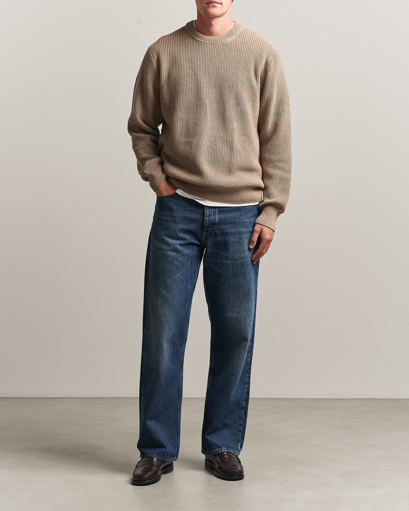 Herre | Trøjer | LES DEUX | Rib Crewneck Knit Dark Sand