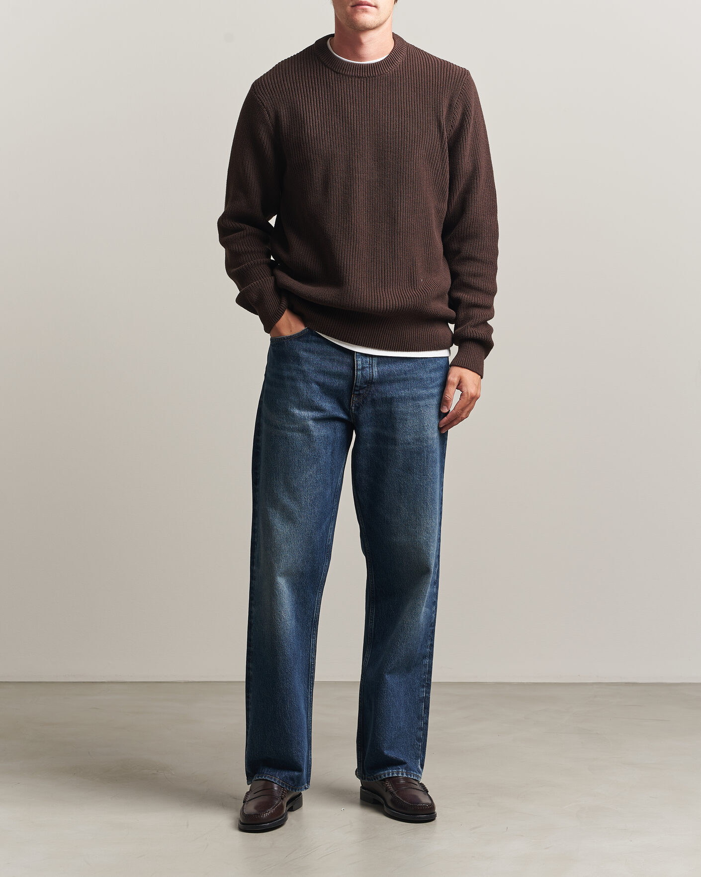 Herre | Trøjer | LES DEUX | Rib Crewneck Knit Molé Brown