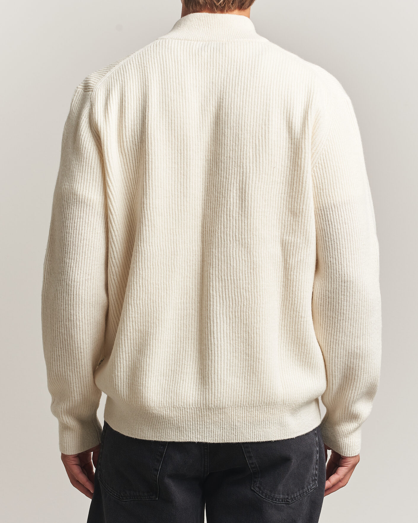 Herre | Trøjer | LES DEUX | Wool Rib Zipper Knit Ivory Melange