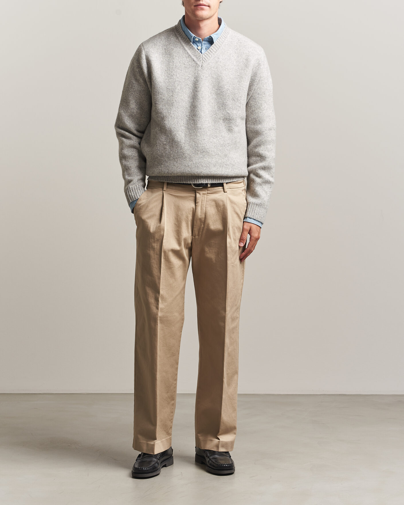 Herre | Trøjer | LES DEUX | Melange V-Neck Knit Grey Melange