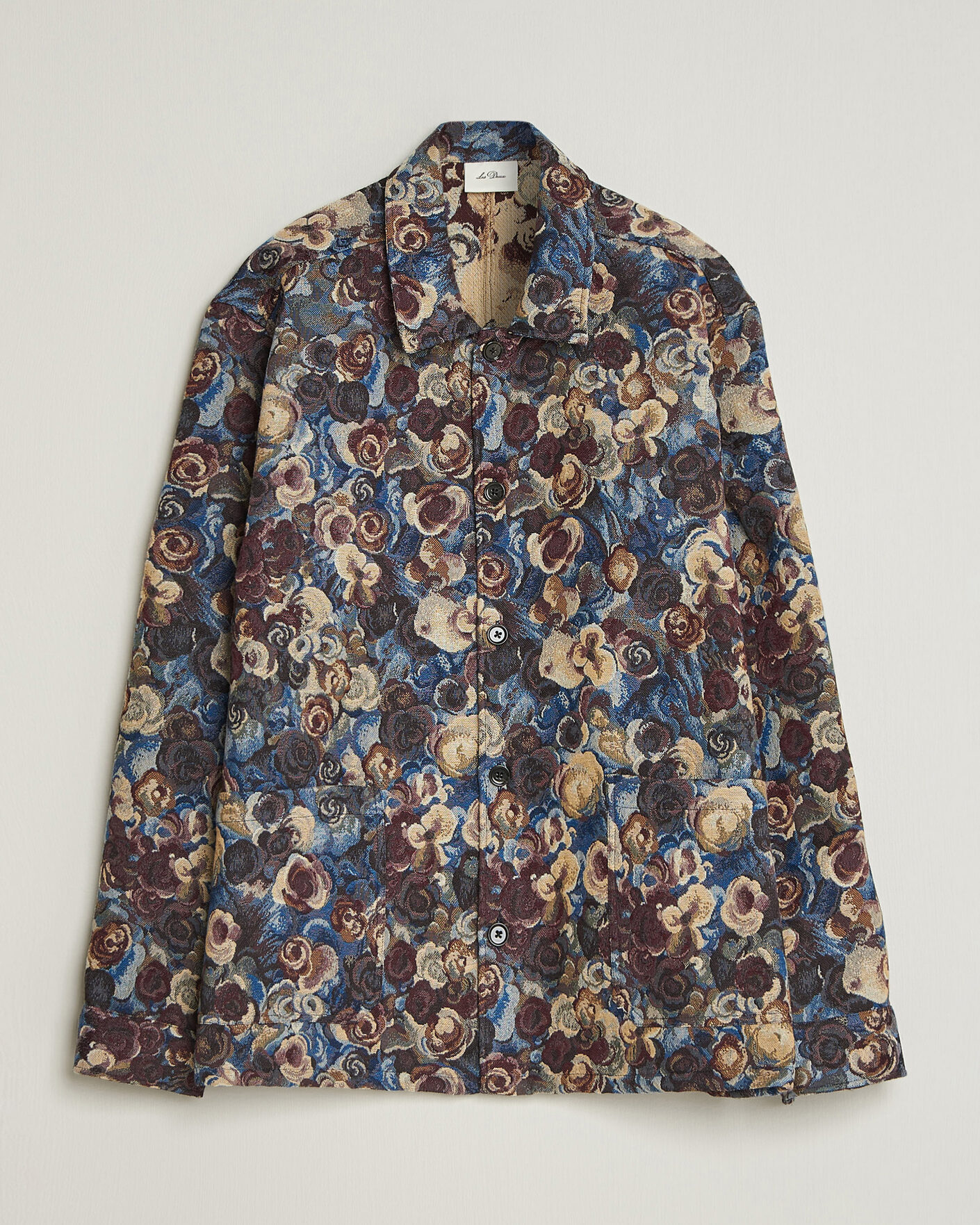 Herre | Skjorter | LES DEUX | Flower Jaquard Overshirt Blue Multi