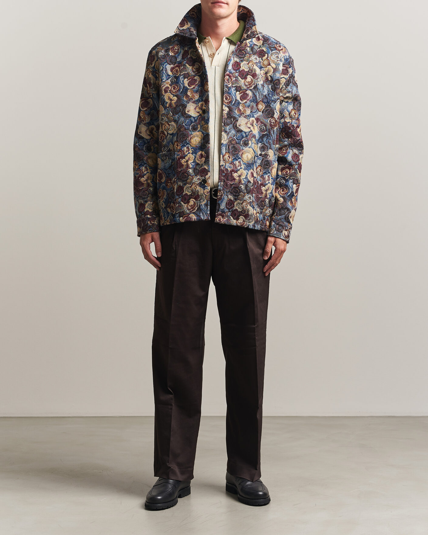 Herre | Skjorter | LES DEUX | Flower Jaquard Overshirt Blue Multi