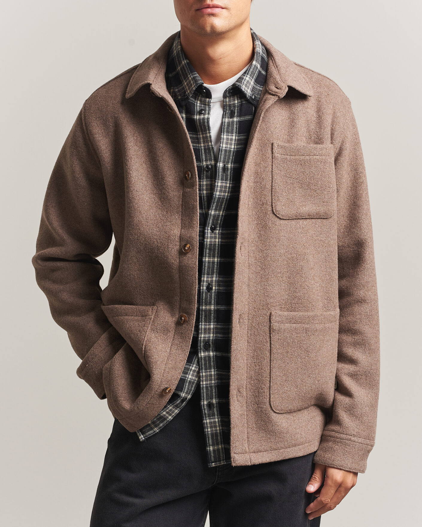 Herre | Skjorter | LES DEUX | Wool Overshirt Dark Sand Melange