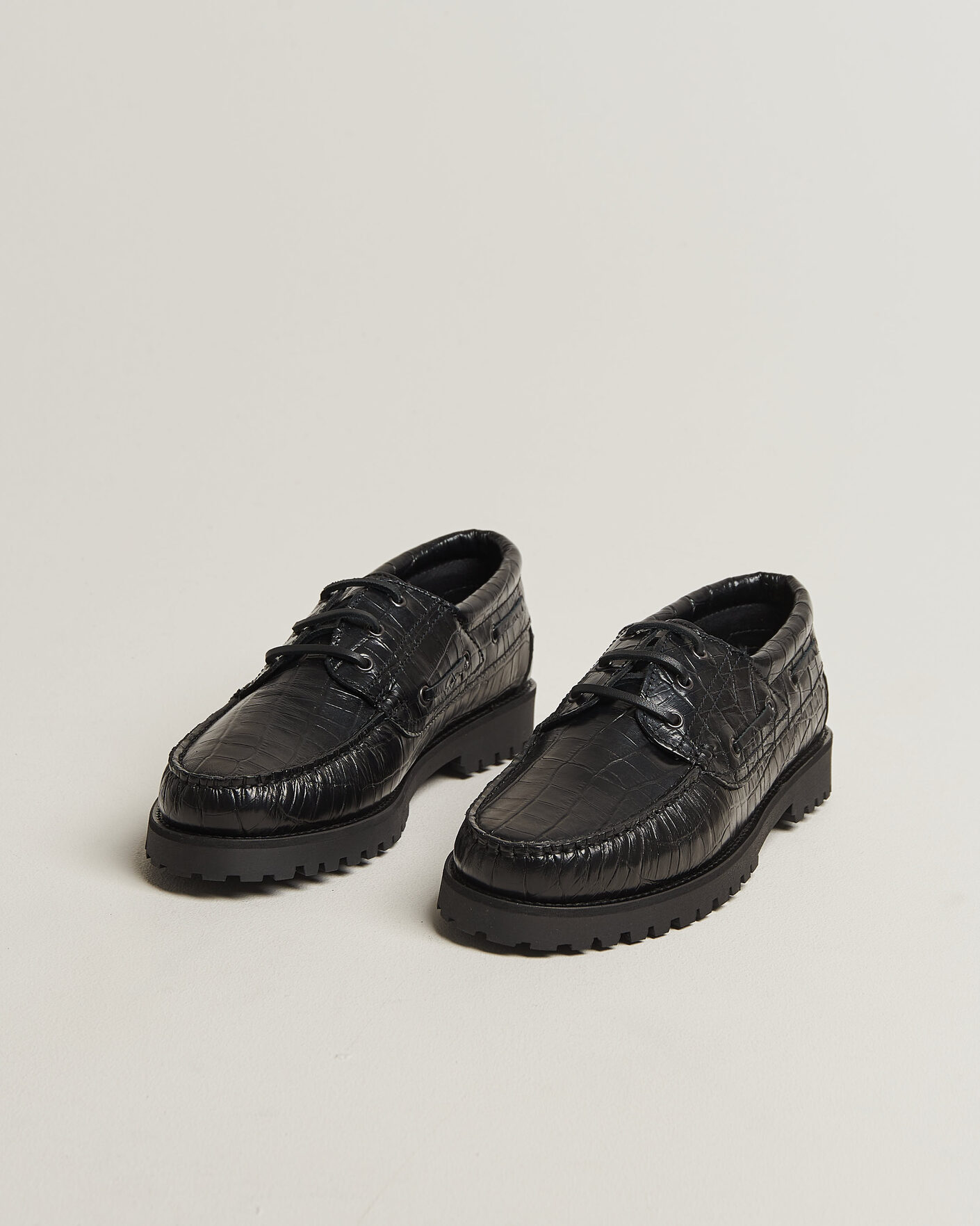 Herre | Sejlersko | LES DEUX | Croco Boat Shoe Black