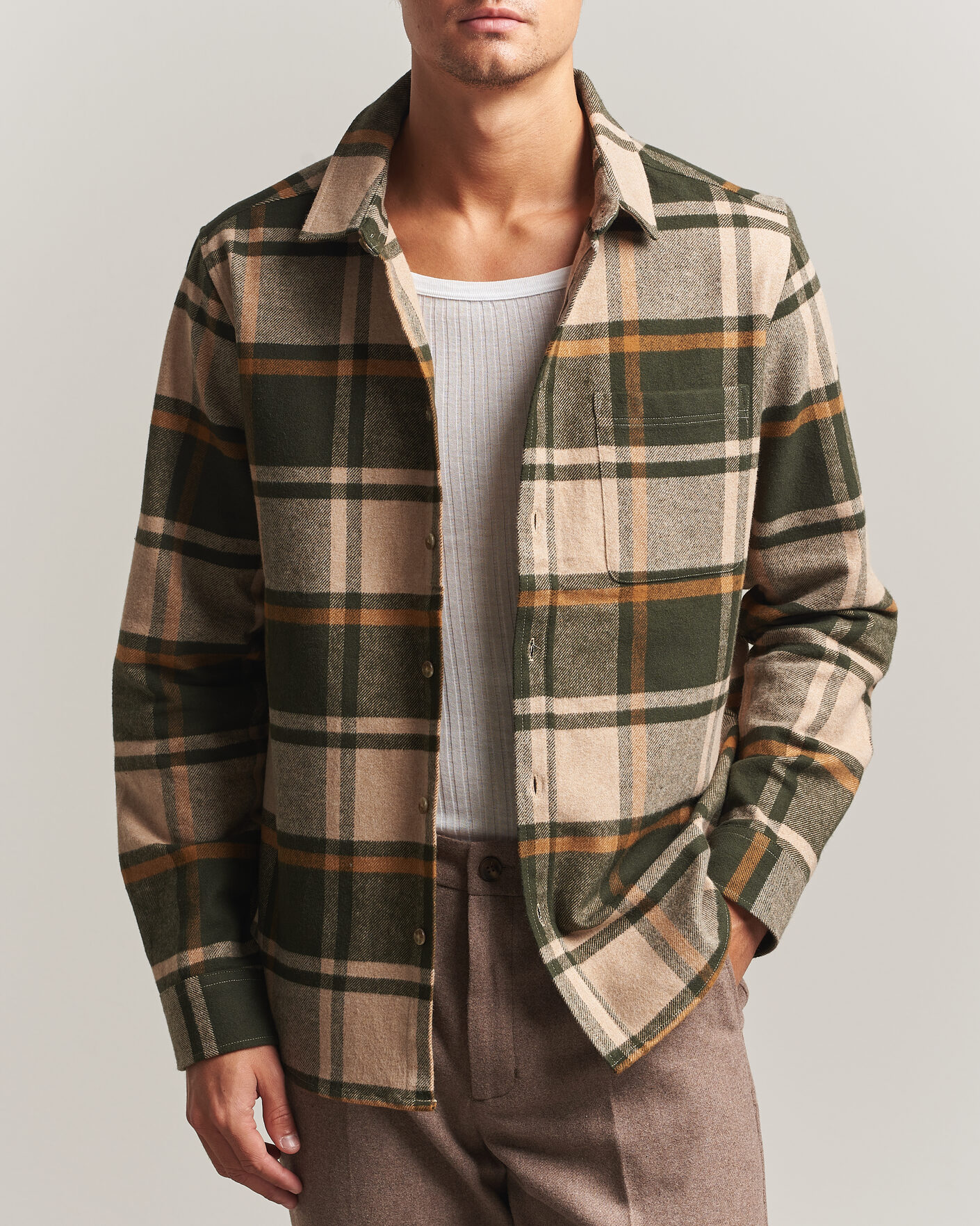 Herre | Skjorter | LES DEUX | Check Flannel Shirt Rosin Green