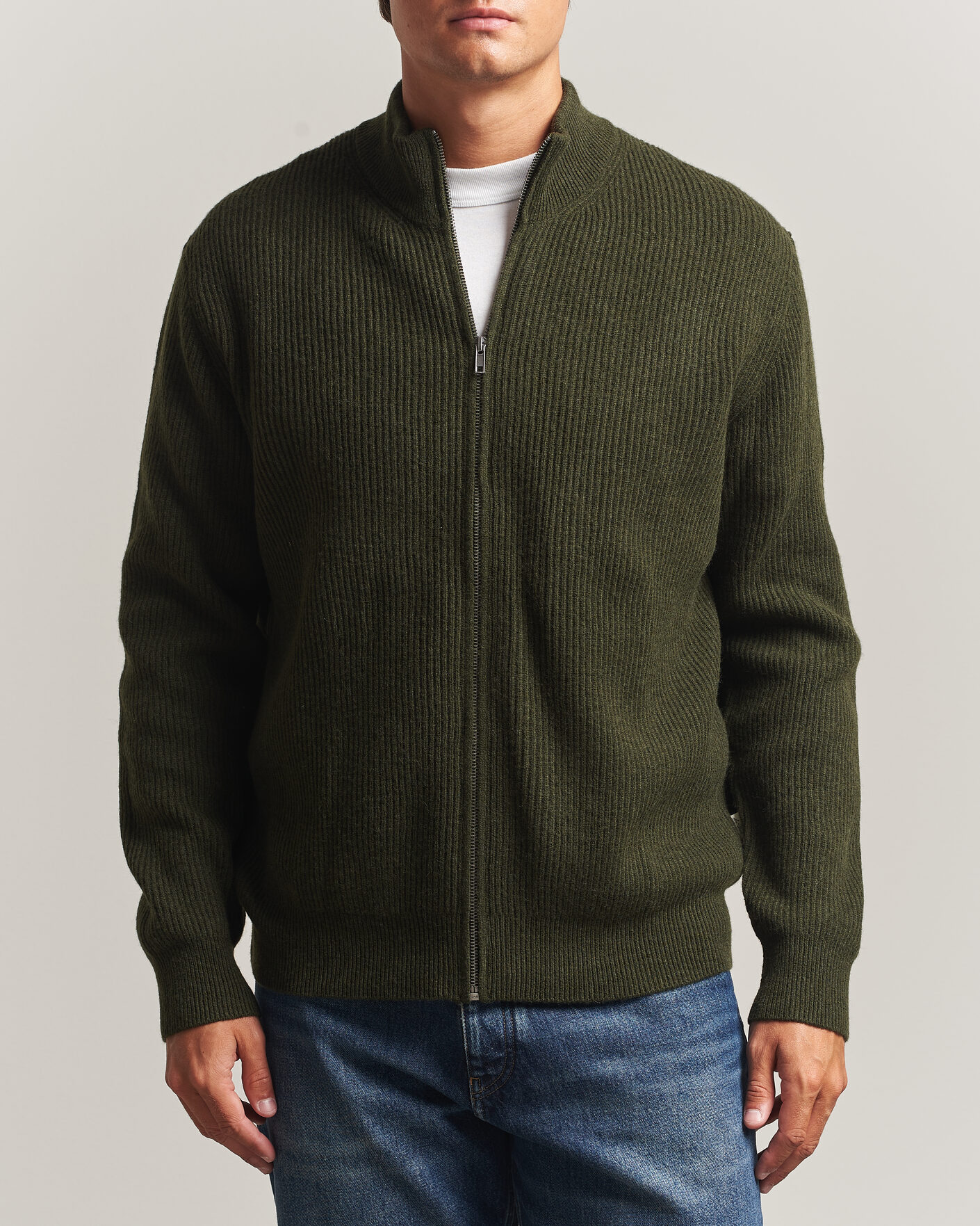 Herre | Trøjer | LES DEUX | Wool Rib Knitter Zip Rosin Green