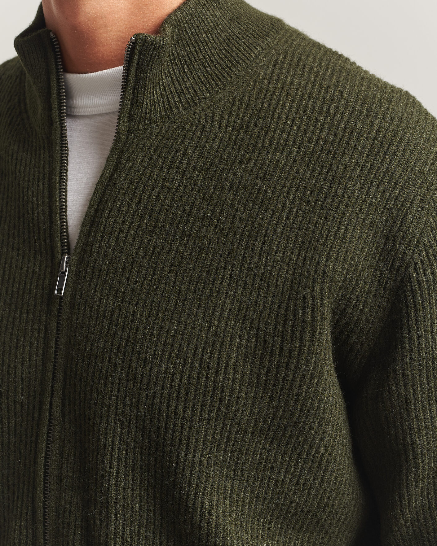 Herre | Trøjer | LES DEUX | Wool Rib Knitter Zip Rosin Green