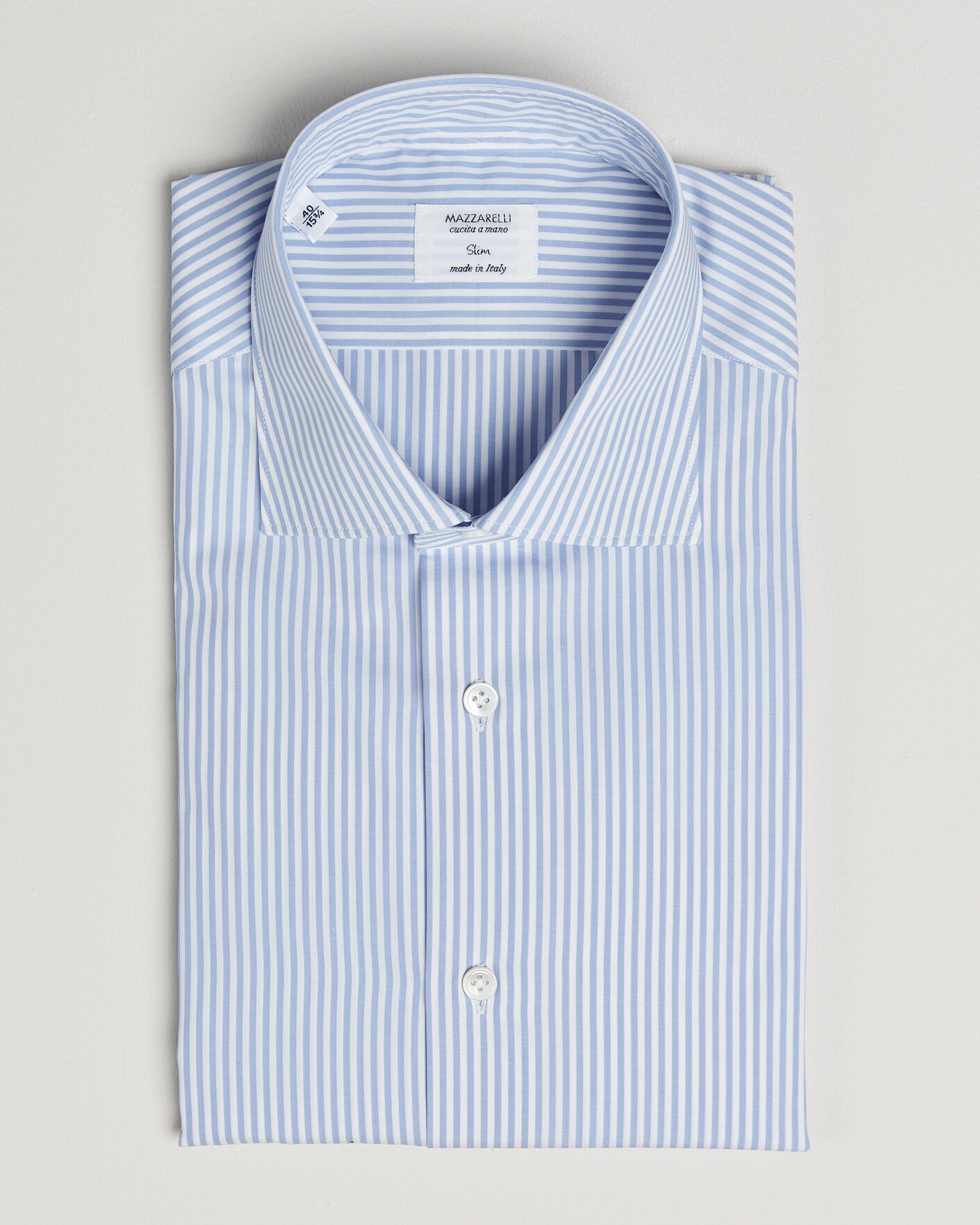 Herre | Skjorter | Mazzarelli | Soft Cotton Popeline Shirt Light Blue Stripe