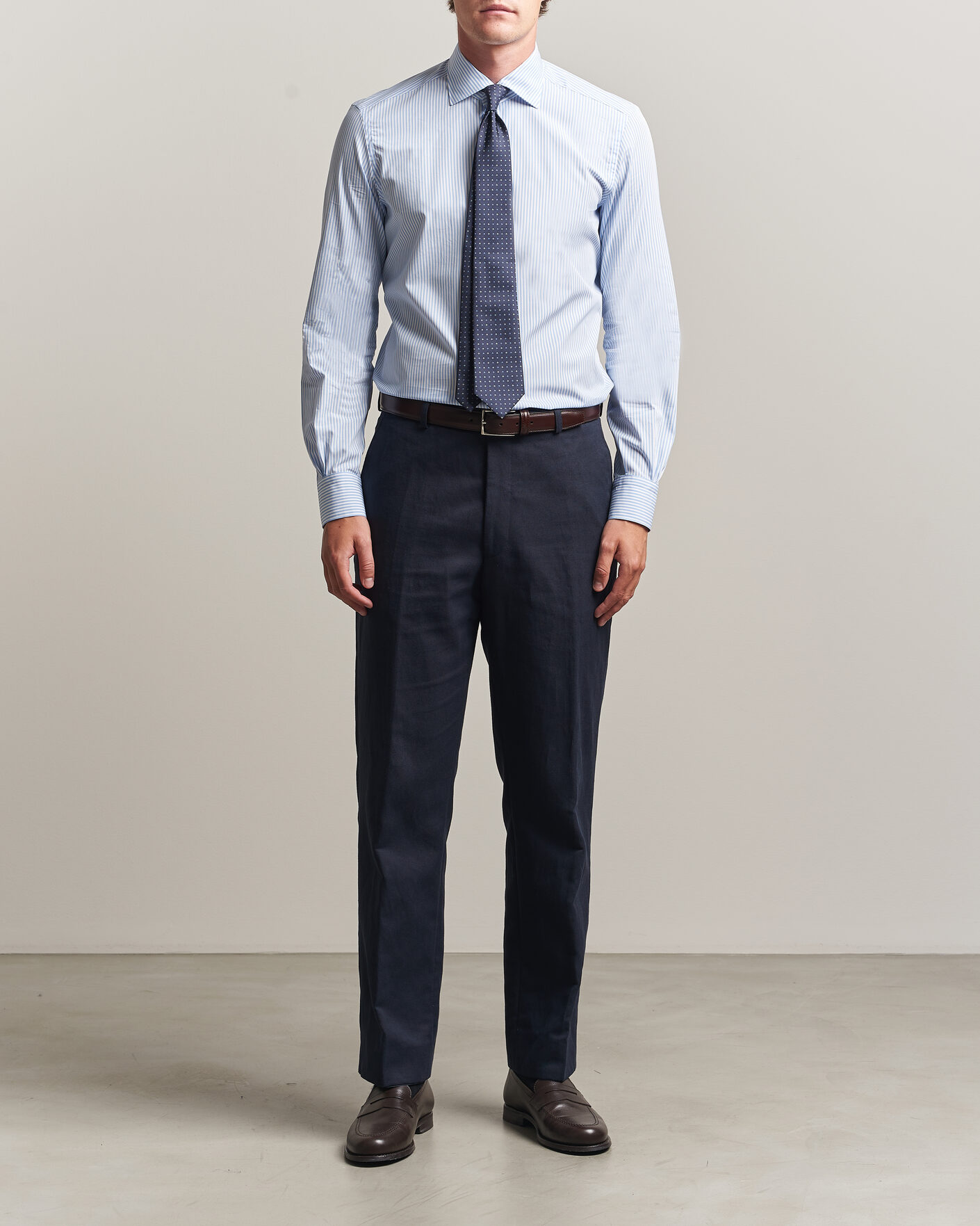 Herre | Skjorter | Mazzarelli | Soft Cotton Popeline Shirt Light Blue Stripe