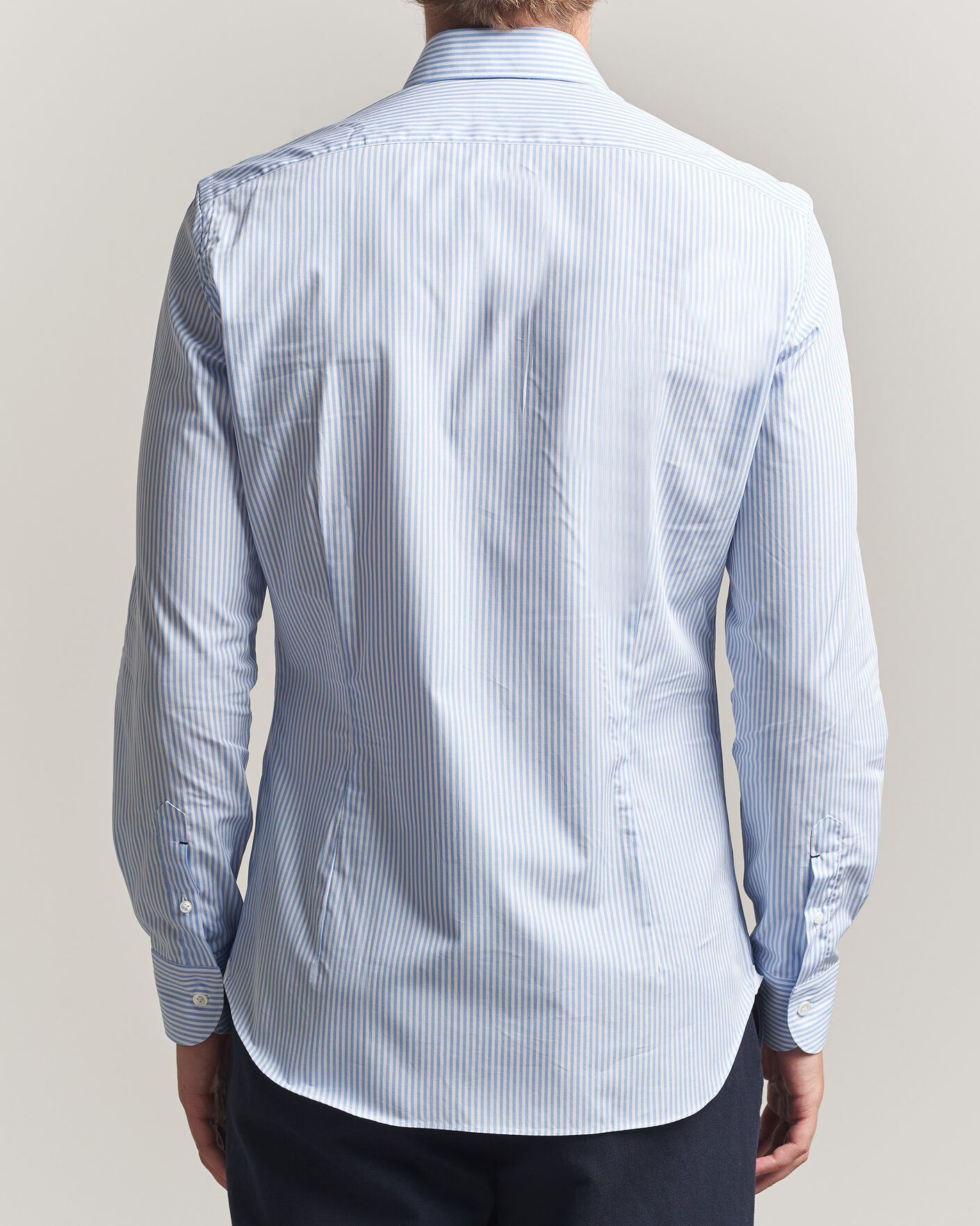 Herre | Skjorter | Mazzarelli | Soft Cotton Popeline Shirt Light Blue Stripe