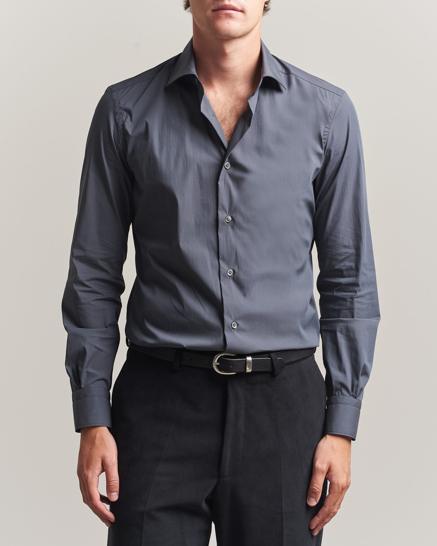 Herre | Skjorter | Mazzarelli | Soft Cotton Popeline Shirt Grey