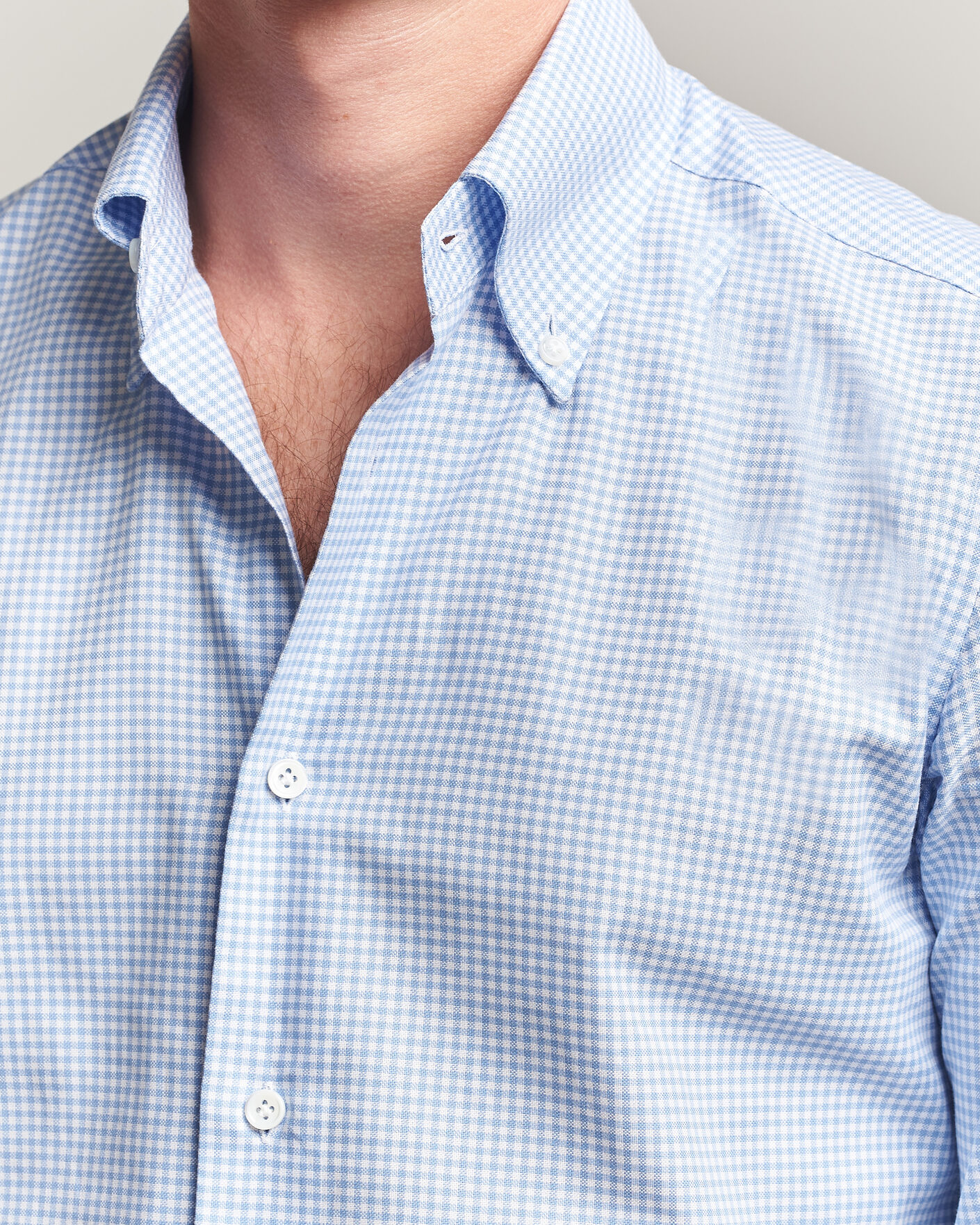 Herre | Skjorter | Mazzarelli | Soft Oxford Button Down Shirt Light Blue Check