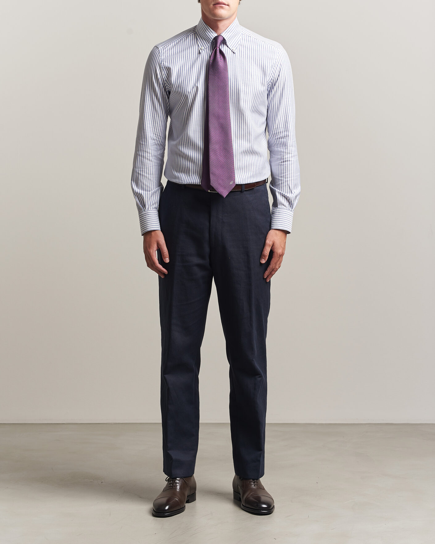 Herre | Skjorter | Mazzarelli | Soft Oxford Button Down Shirt Blue Stripe