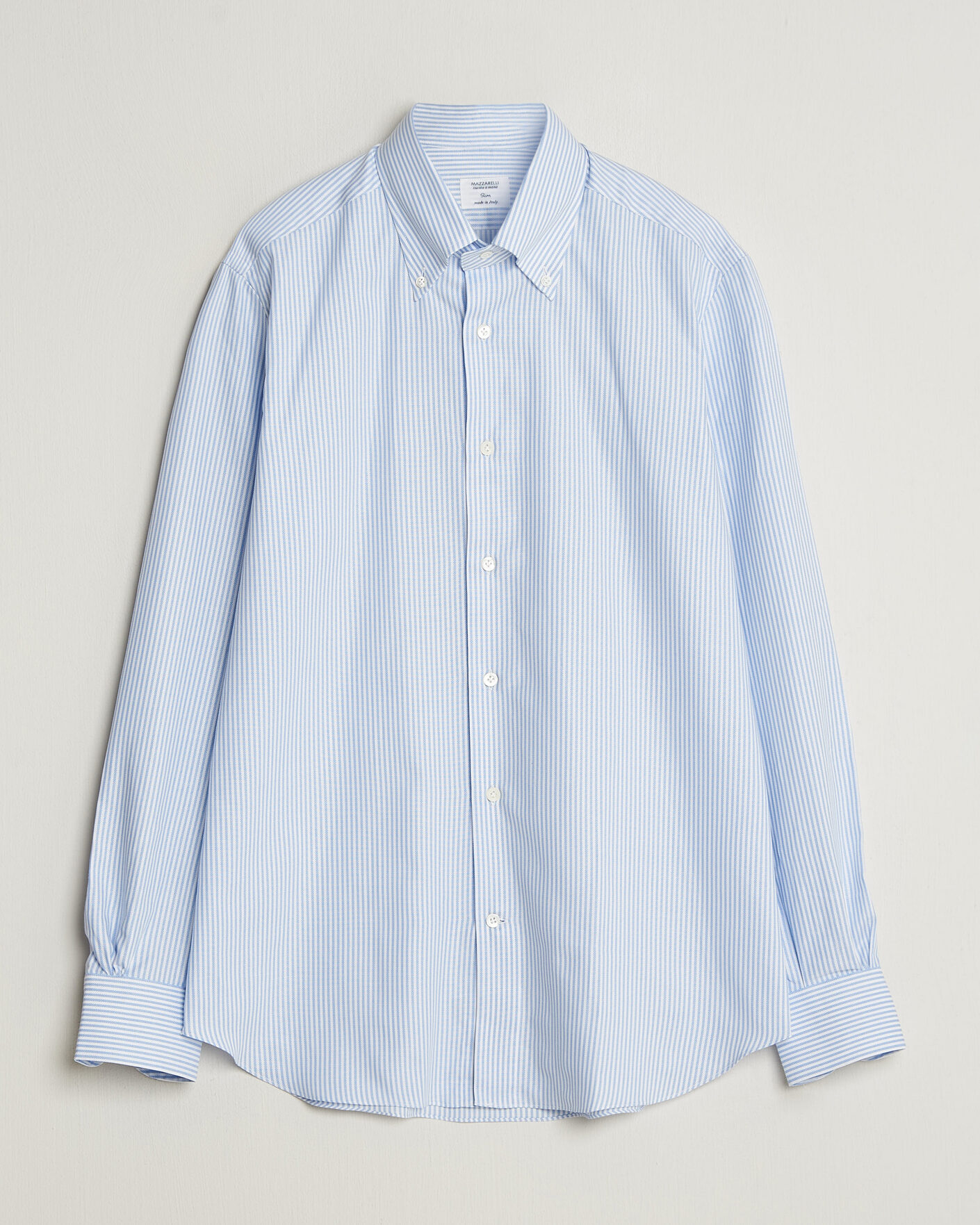 Herre | Skjorter | Mazzarelli | Soft Oxford Button Down Shirt Light Blue Stripe