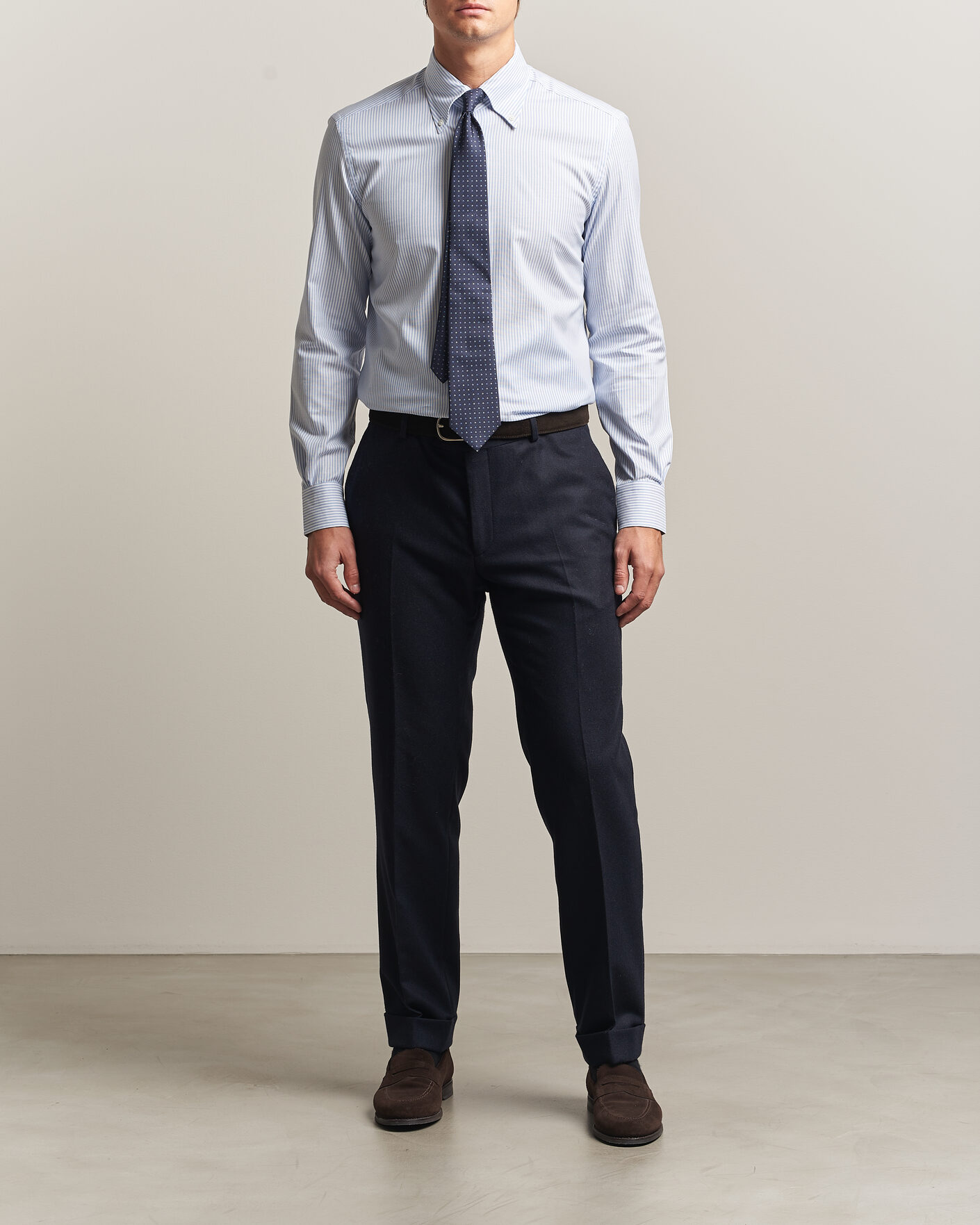 Herre | Skjorter | Mazzarelli | Soft Oxford Button Down Shirt Light Blue Stripe