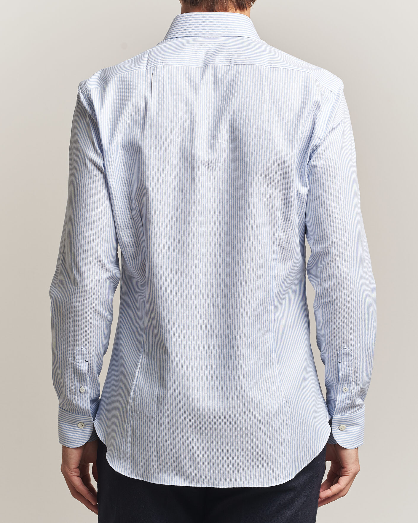 Herre | Skjorter | Mazzarelli | Soft Oxford Button Down Shirt Light Blue Stripe