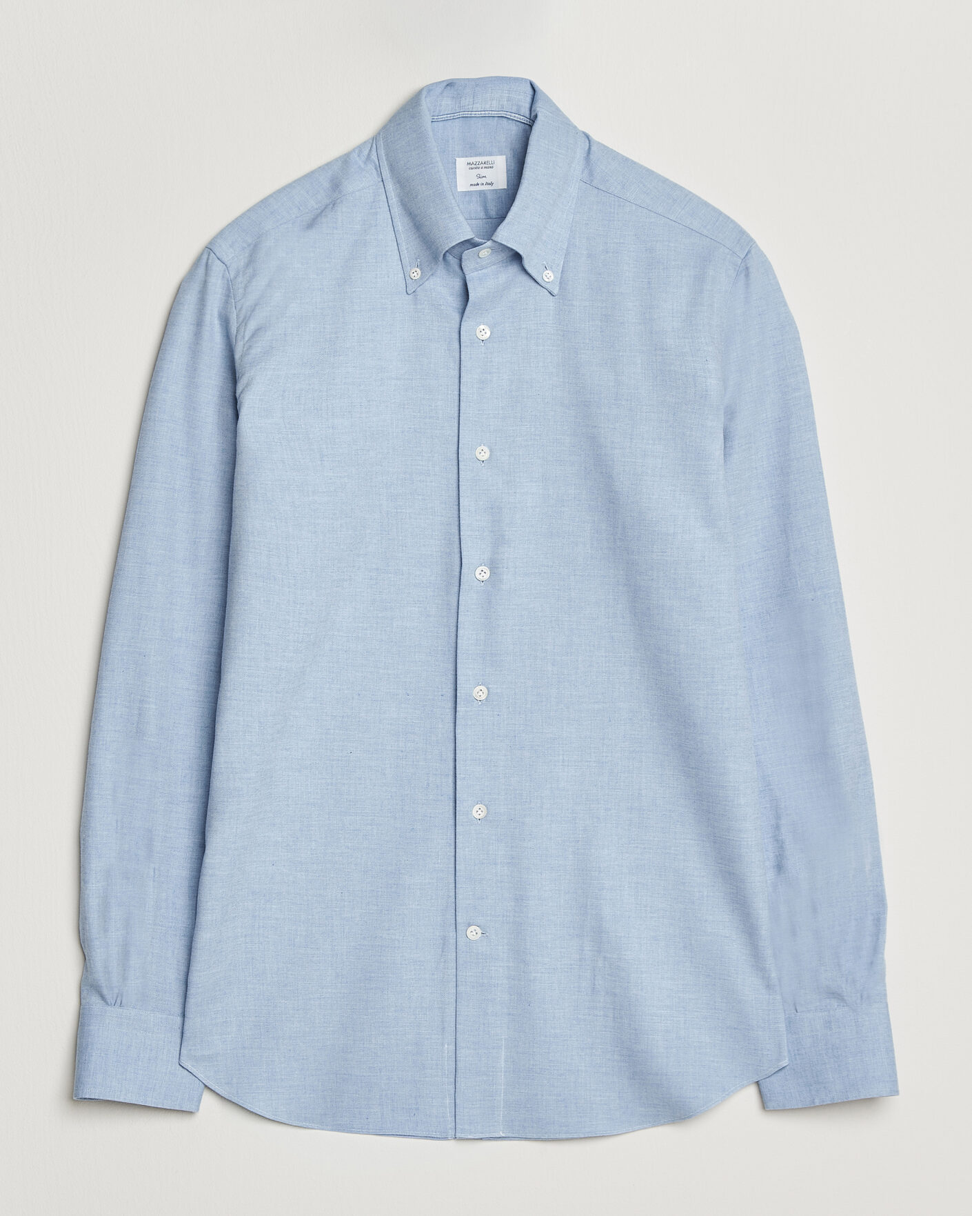 Herre | Skjorter | Mazzarelli | Soft Flannel Button Down Shirt Light Blue
