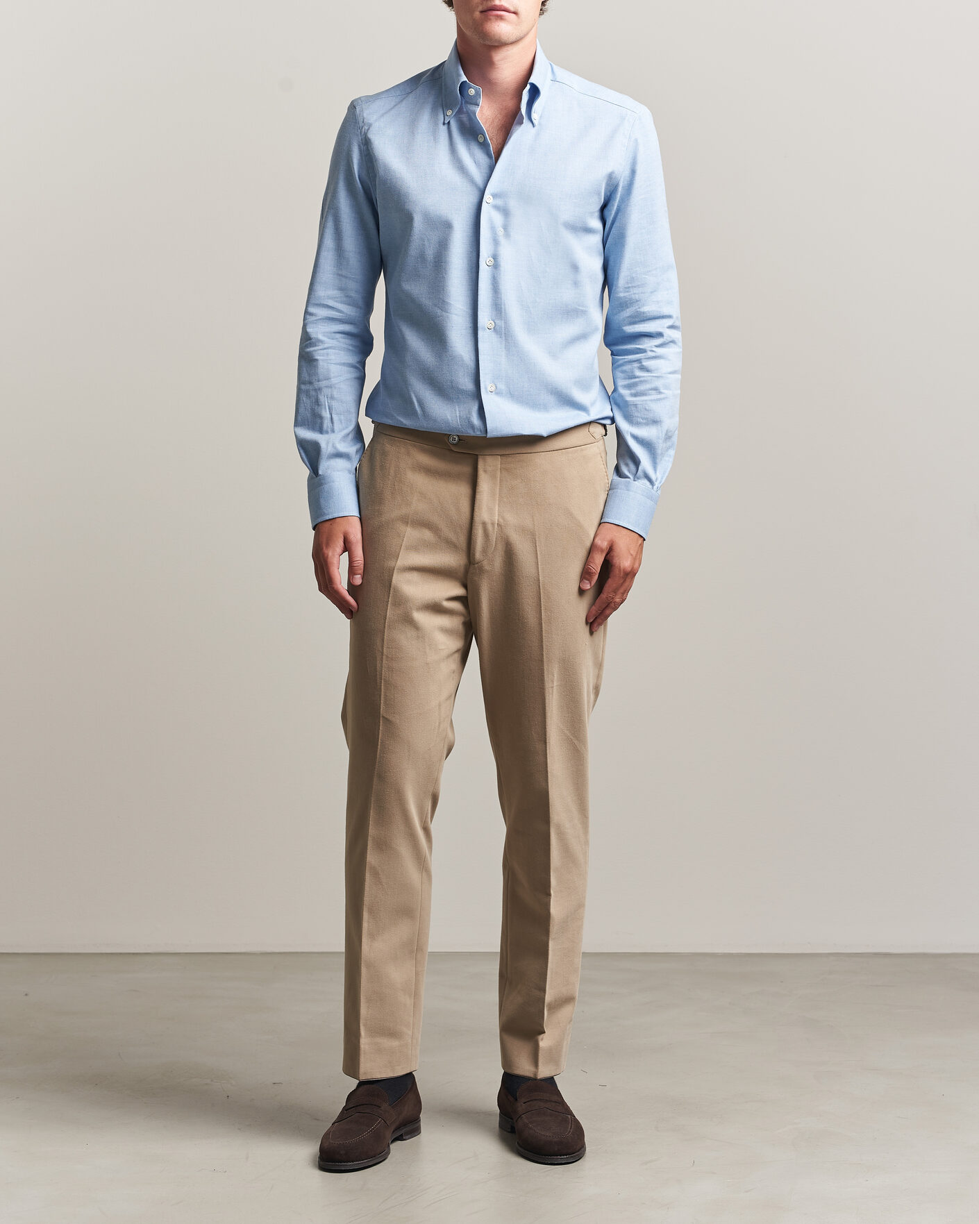 Herre | Skjorter | Mazzarelli | Soft Flannel Button Down Shirt Light Blue