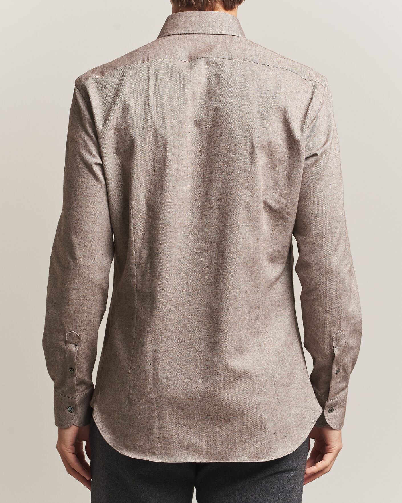 Herre | Skjorter | Mazzarelli | Soft Flannel Button Down Shirt Taupe