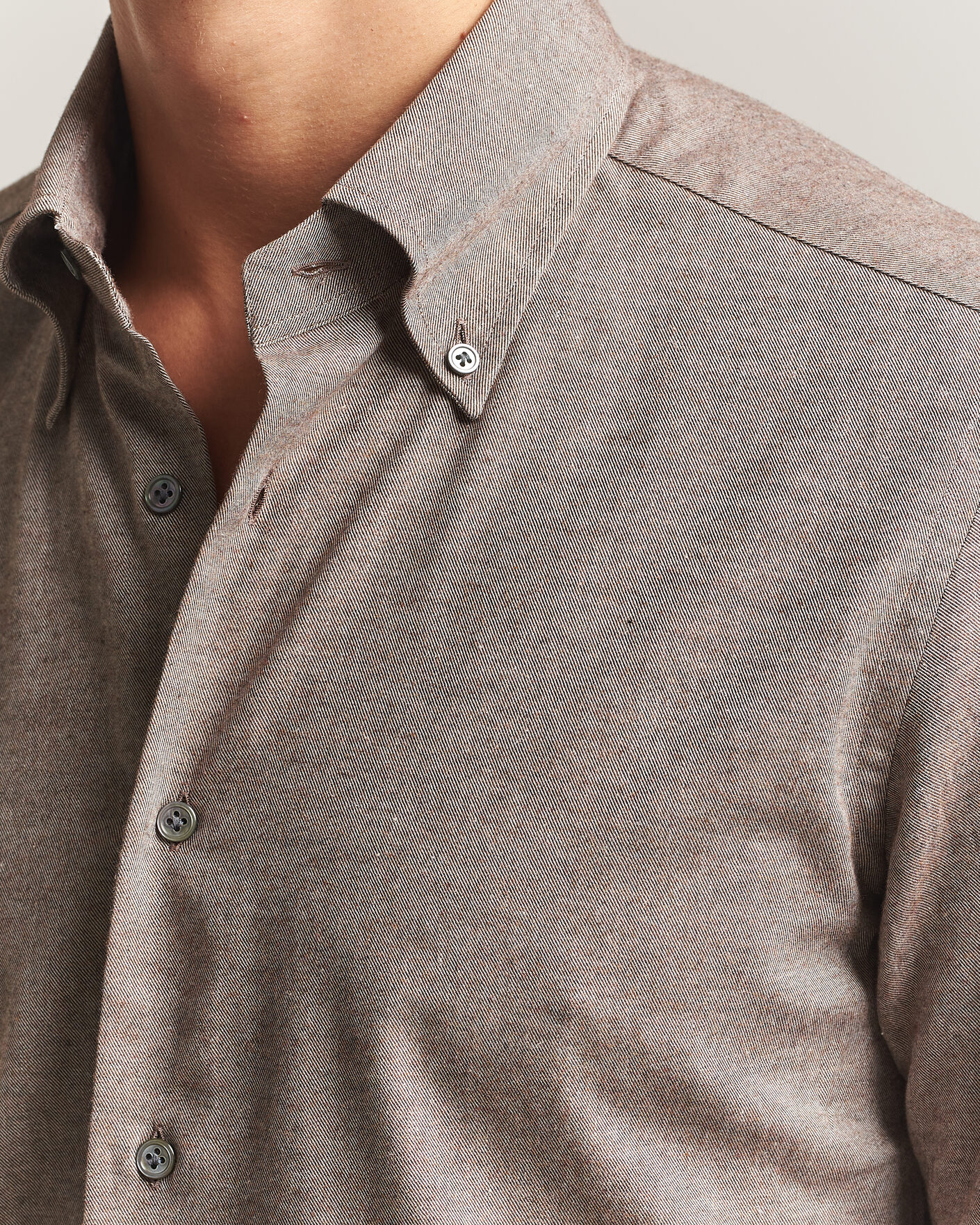 Herre | Skjorter | Mazzarelli | Soft Flannel Button Down Shirt Taupe