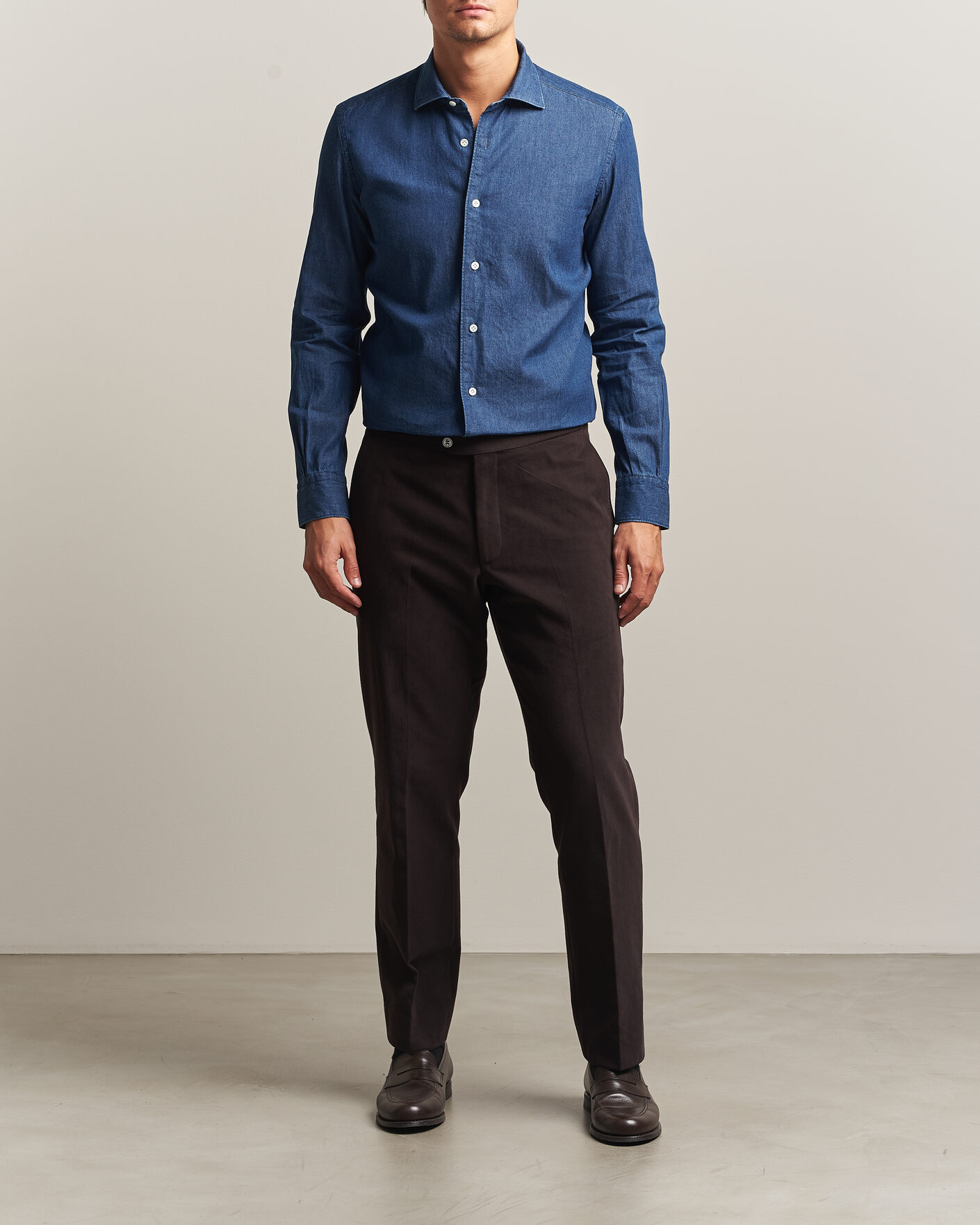 Herre | Skjorter | Mazzarelli | Soft Denim Shirt Blue Wash